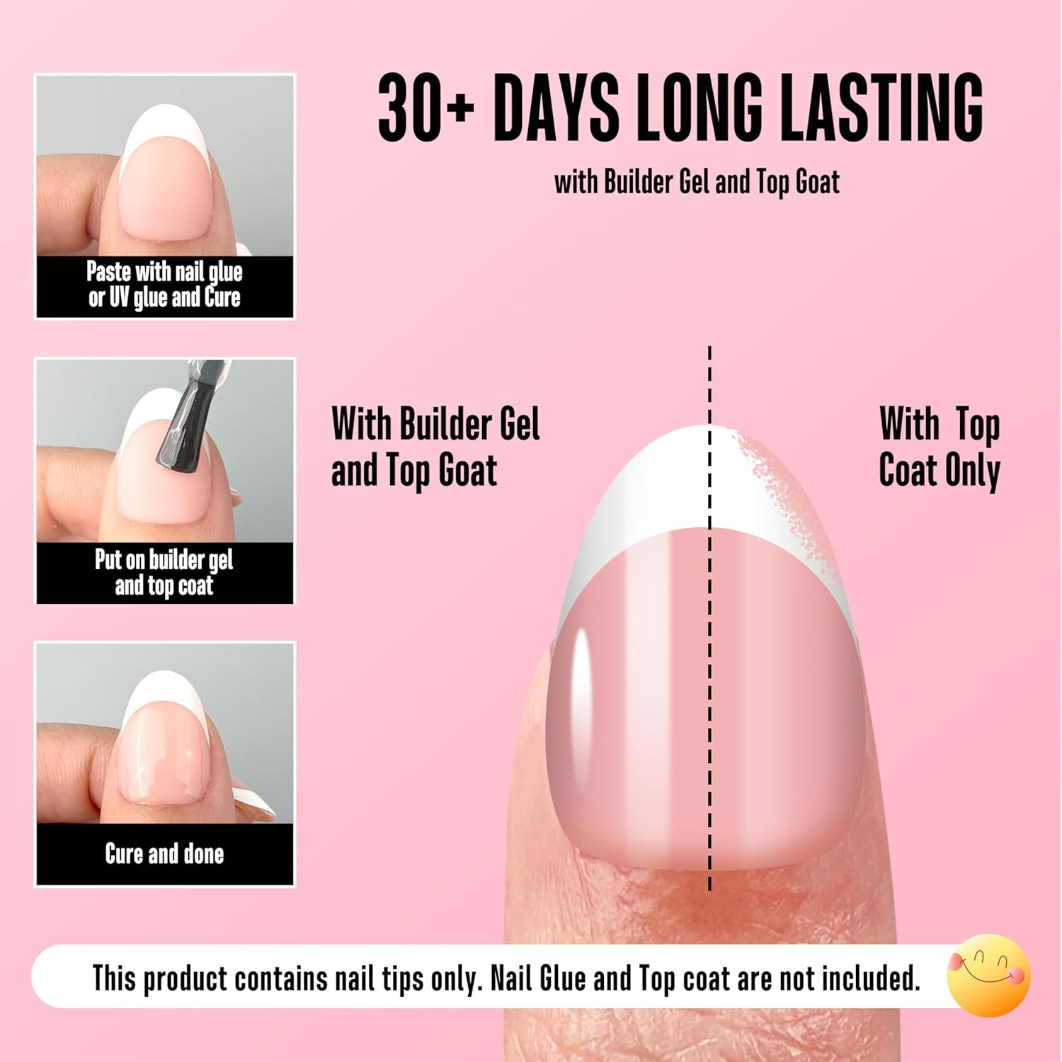 NOVO OVO Extra Short White French Tip Almond Nail Tips, Press on Baby Pink, Thick Short Almond Nail Tips, Soft Gel Nails for Extension, Need Builder Gel for DIY X 16 Sizes, Pack of 224