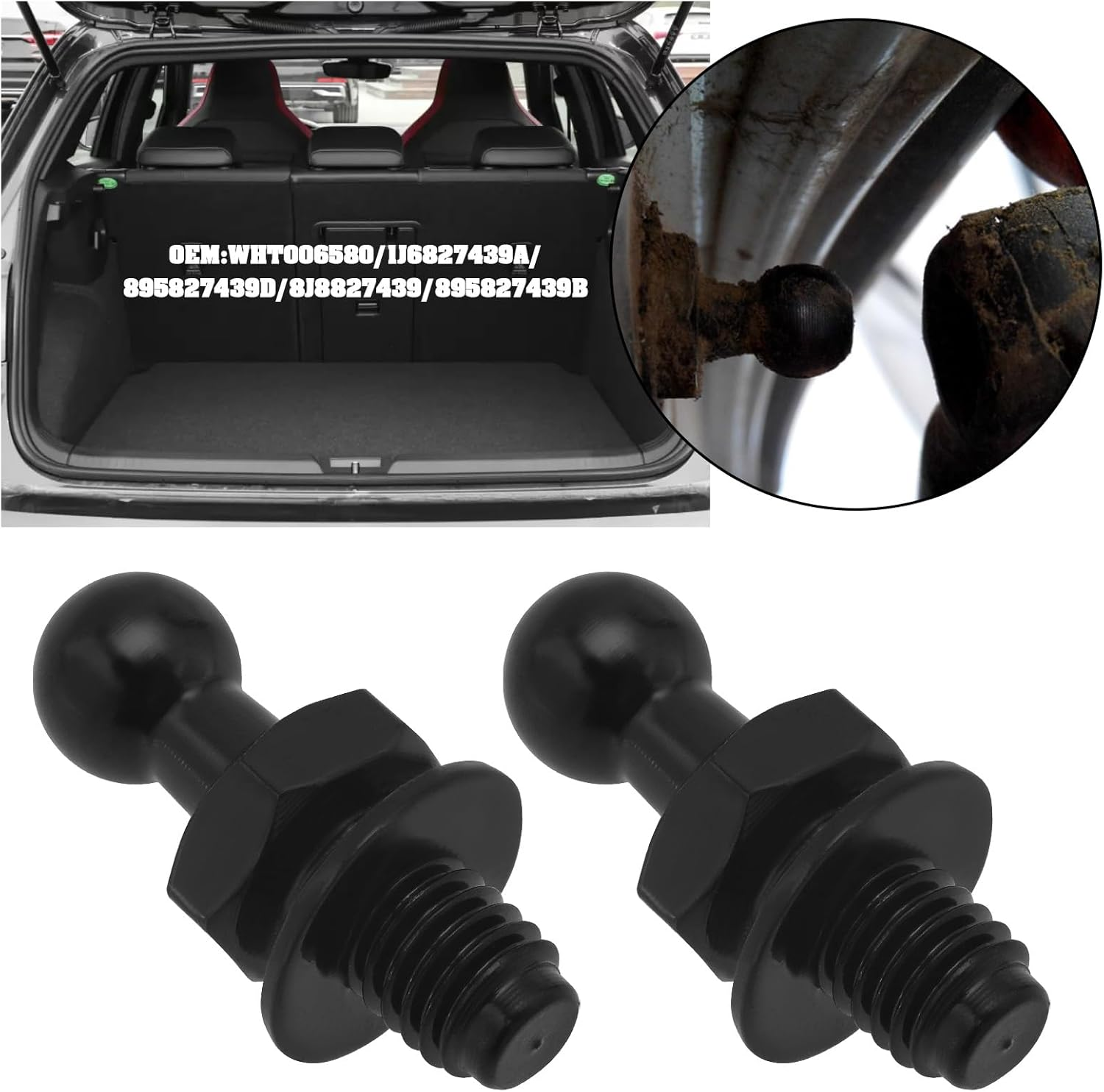 2Pcs Bonnet Gas Struts Screw Car Bonnet Hood Tailgate Trunk Lid Gas Strut Rod Screw Ball Stud Pin Compatible with VW Golf 3 4 5 6 7 OEM WHT006580 image number 6