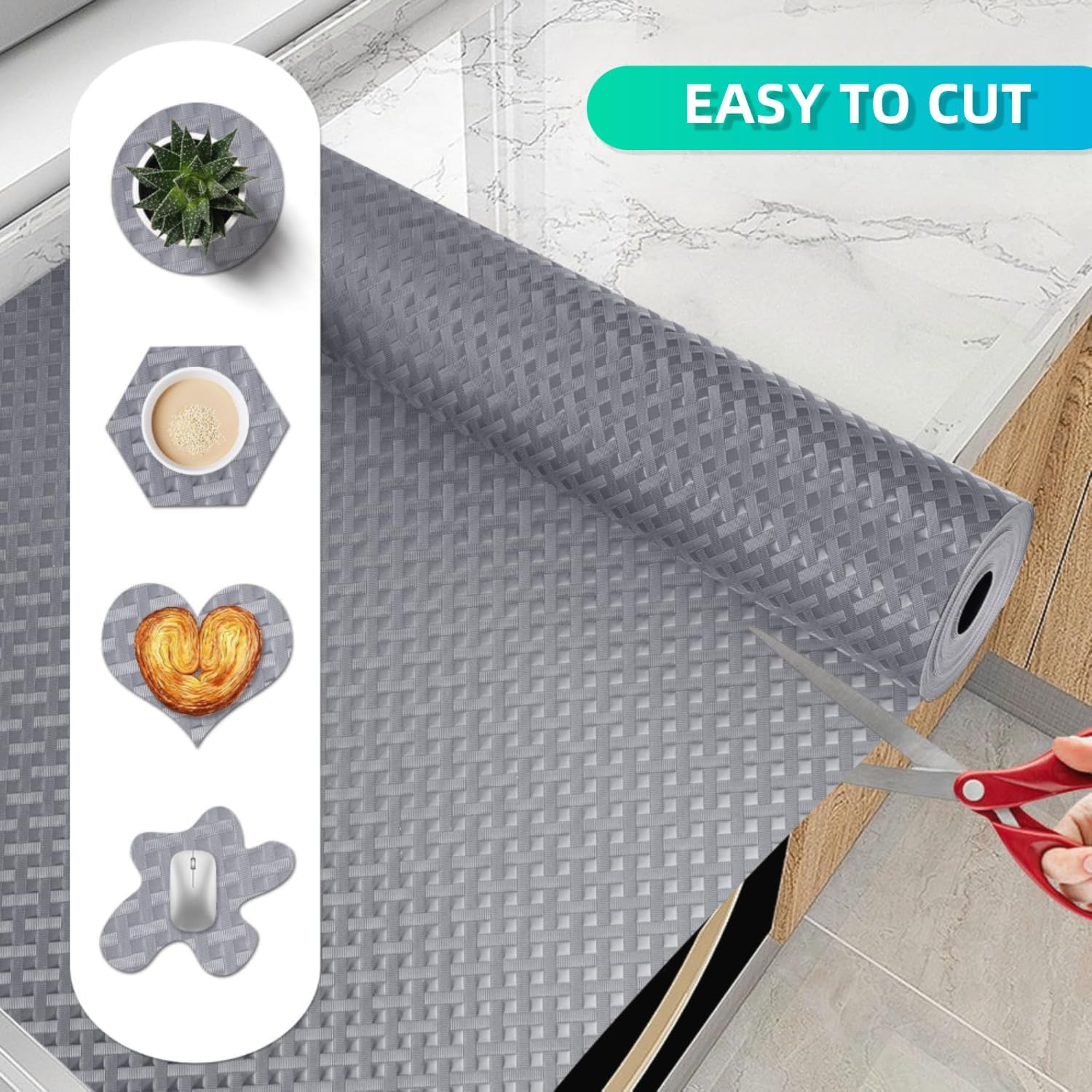 2Pack Drawer Liners， Shelf Liners for Kitchen Cabinets，Refrigerator Liners Waterproof & Oil-Proof Kitchen Cupboard Liner Plastic Drawer Mats EVA Material Non Adhesive Fridge Liner for Shelves (60*500) image number 4