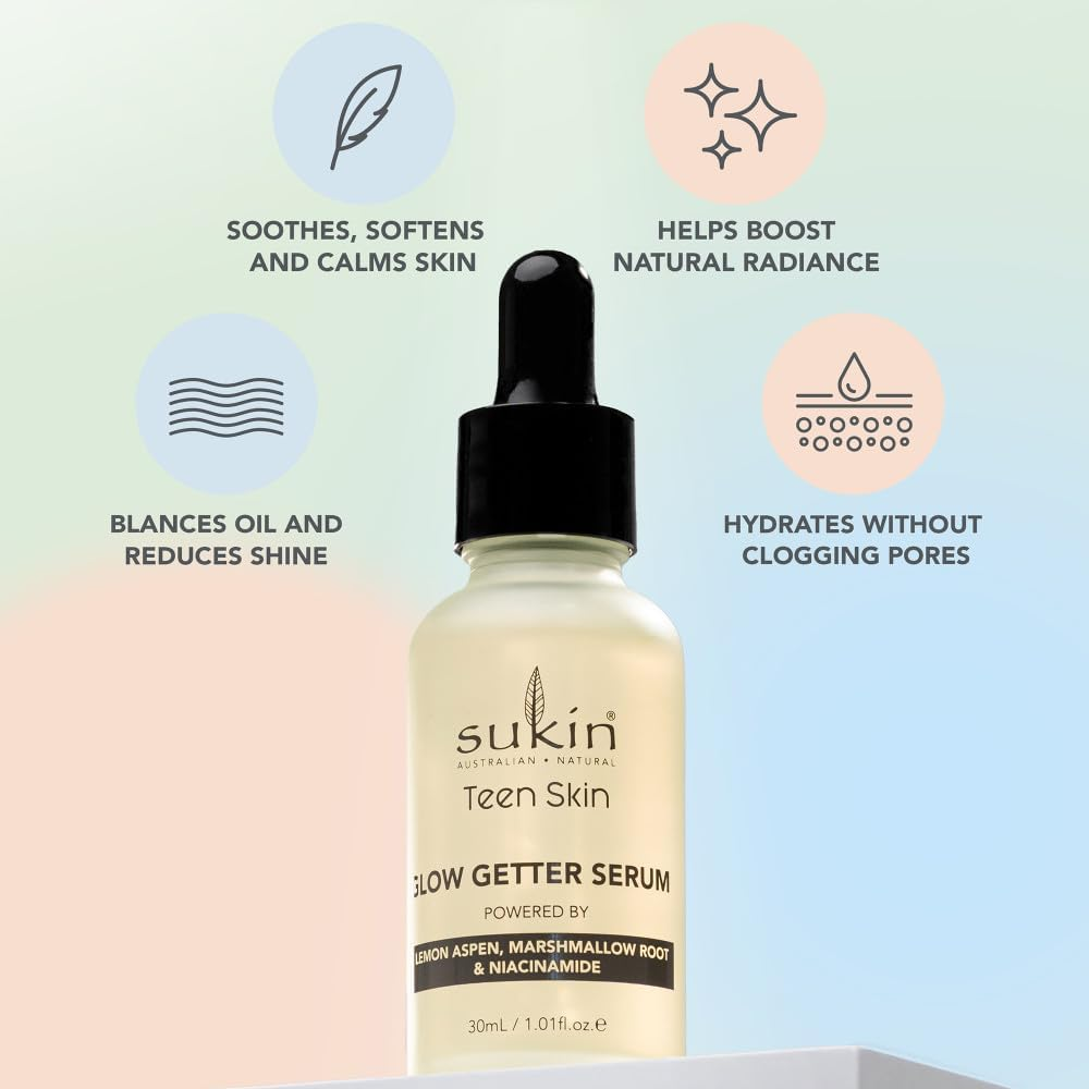 Sukin Teen Skin Glow Getter Serum 30Ml, Natural Shine Control with Niacinamide & Lemon Aspen, for Combination Skin, Australian Made & Owned, Vegan, Cruelty-Free image number 4