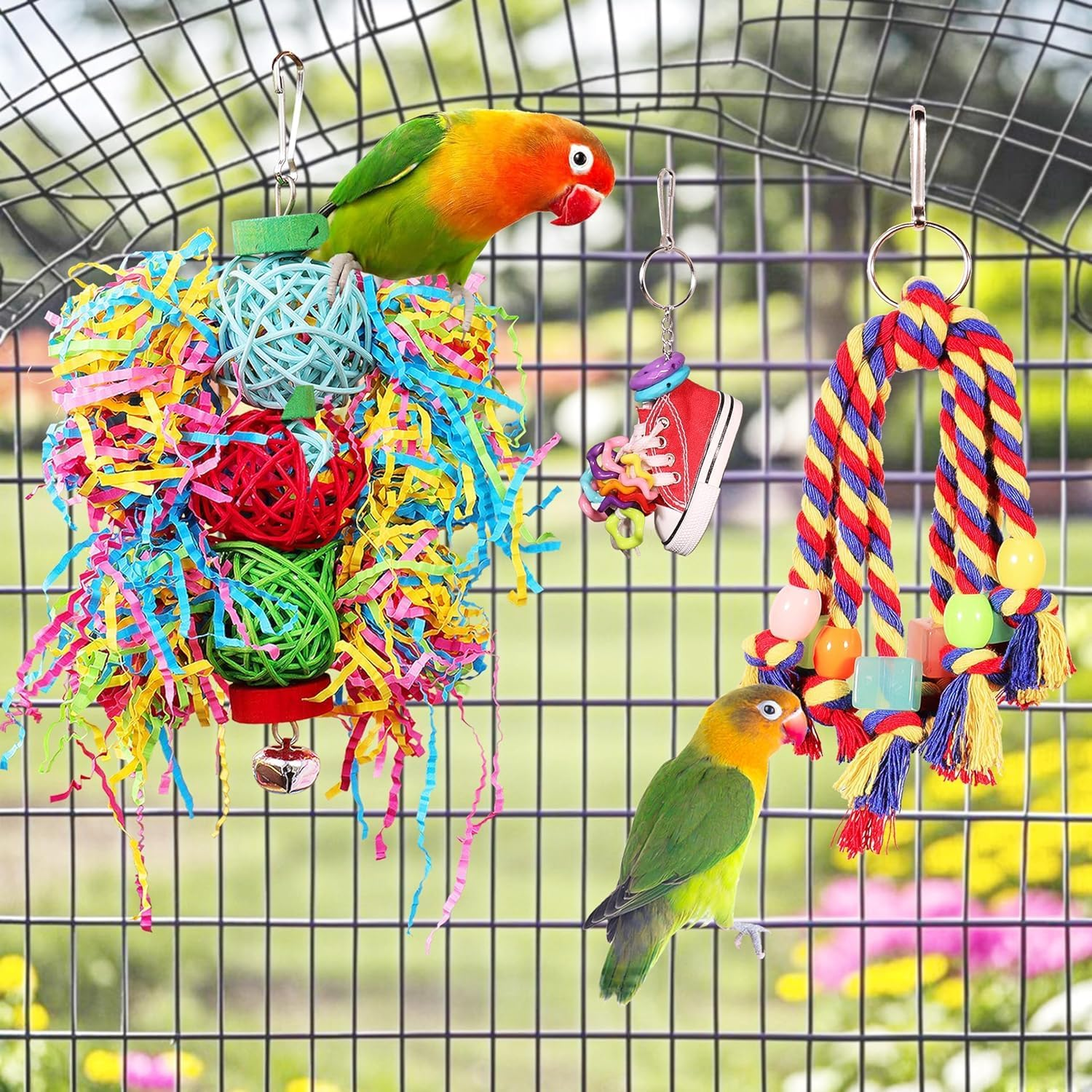 Bird Toys Set,Parrot Colorful Chewing Shredding Foraging Toys Bird Swing Climbing Hanging Standing Toy Birds Cage Accessories for Cockatiel Budgies Lovebird Parakeets Macaws image number 5