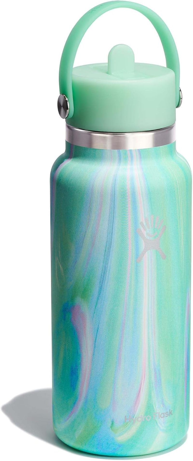 HYDRO FLASK - Wide Mouth Water Bottle 946 Ml (32 Oz) - Vacuum Insulated Stainless Steel Water Bottle with Flex Straw Cap - Jelly Green image number 6