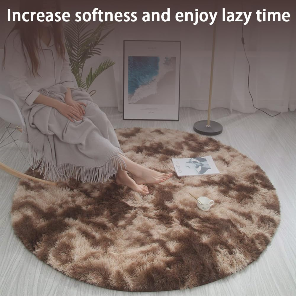 Coffee Brown round Rug, Ultra Soft Shaggy Circular Carpet, Non-Slip Eco-Friendly Fluffy Floor Mat, Cute Room Office Decor, for Living Room, Bedroom, Yoga & Office ﻿ image number 2