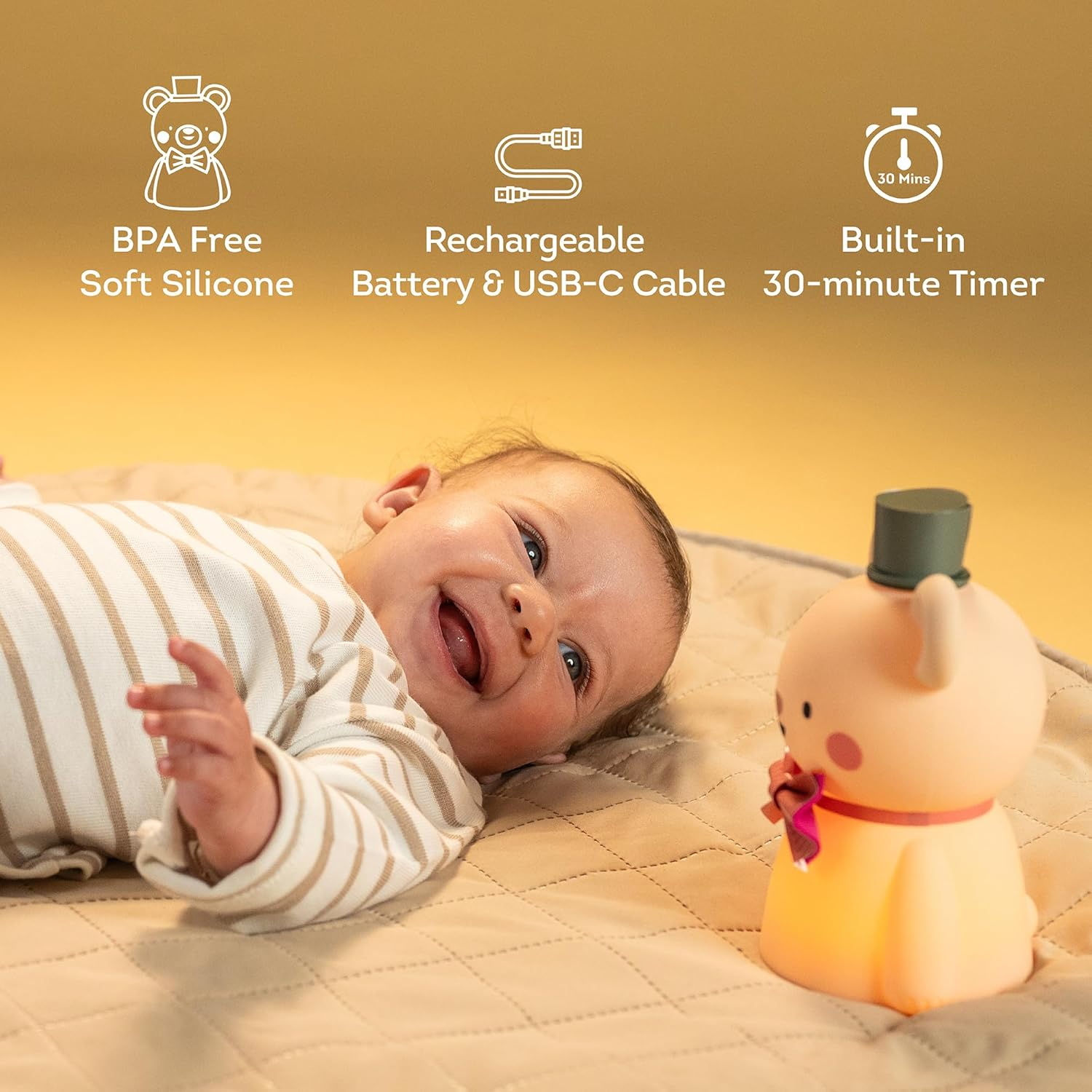 Taf Toys Little Bear Night Light for Kids &ndash; Adjustable Brightness with Timer, USB Rechargeable, Baby-Safe Silicone Lamp &ndash; Soft Glow Sleep Aid for Nursery, Toddler Room, Travel image number 2