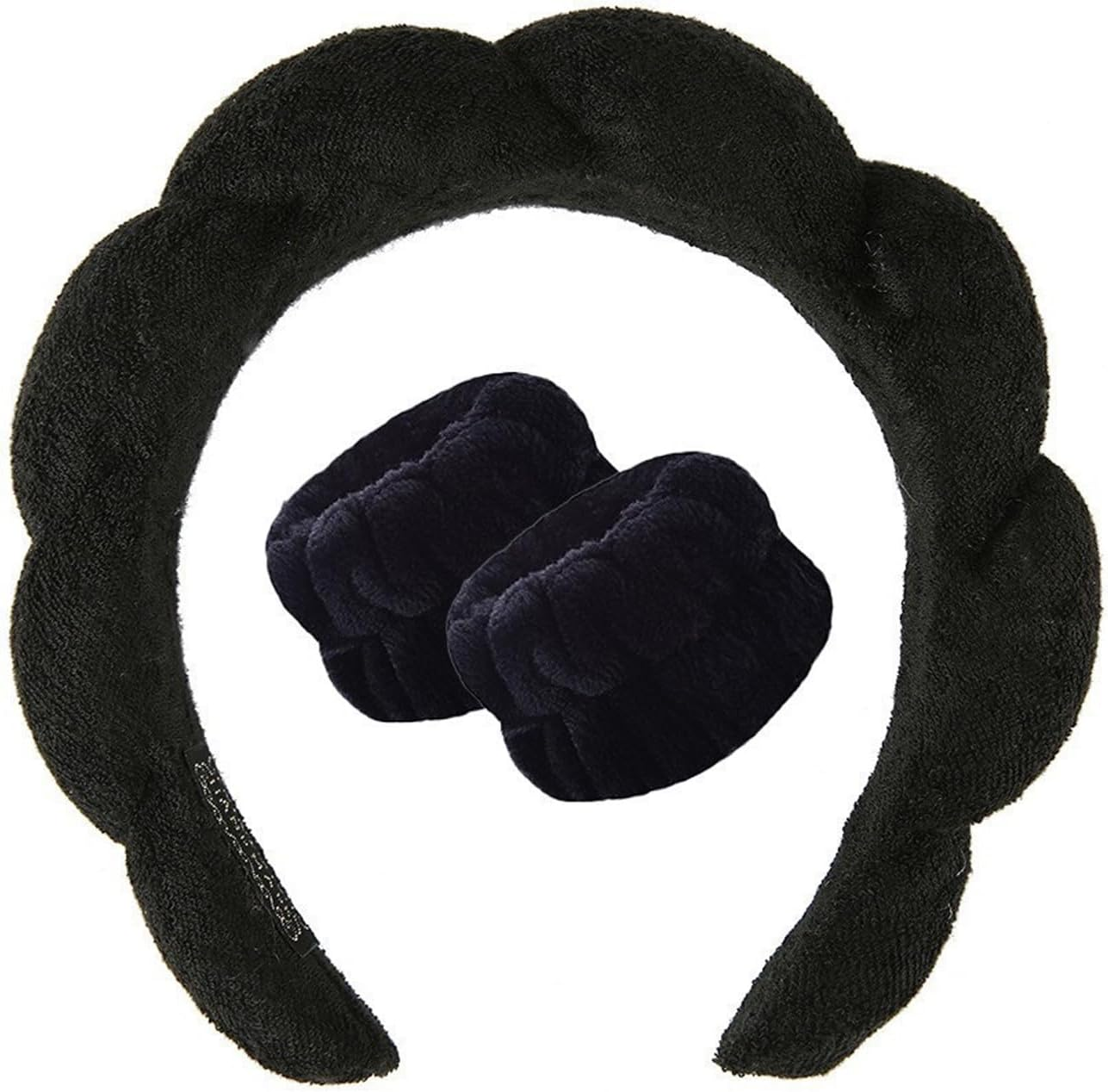 3Pcs Black Spa Makeup Headband and Wristband Set for Washing Face, Soft Towel Skincare Headband Face Wash Wristband Facial Wrist Towel Washbands for Women Girls image number 5