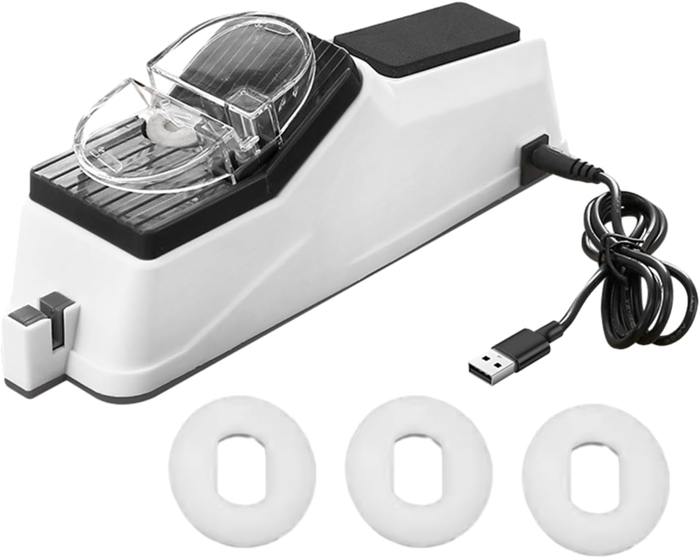 Electric Knife Sharpener with Protective Case 3 Sharpening Blades 5 Second Polishing Knife Sharpener Fast Sharpening USB Electric Manual Sharpenings for Kitchen Knives Scissors Screwdrivers