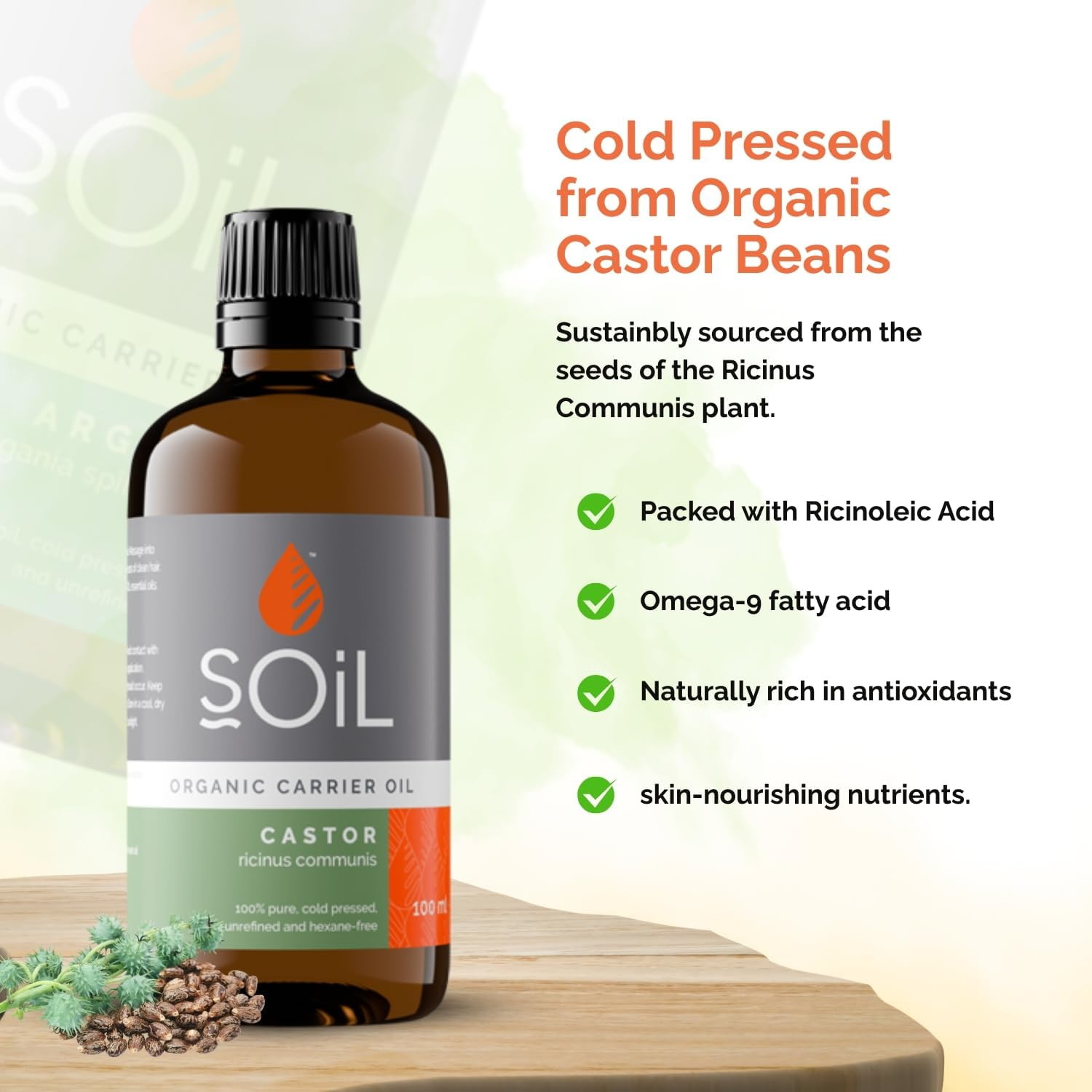 Soil Organic Castor Oil, Hydrating, Nutrient-Filled, Antioxidant-Rich, Suitable for All Hair and Skin Types, Sustainably Sourced from Seeds of the Castor Plant&rsquo;S Bean, 100Ml image number 5