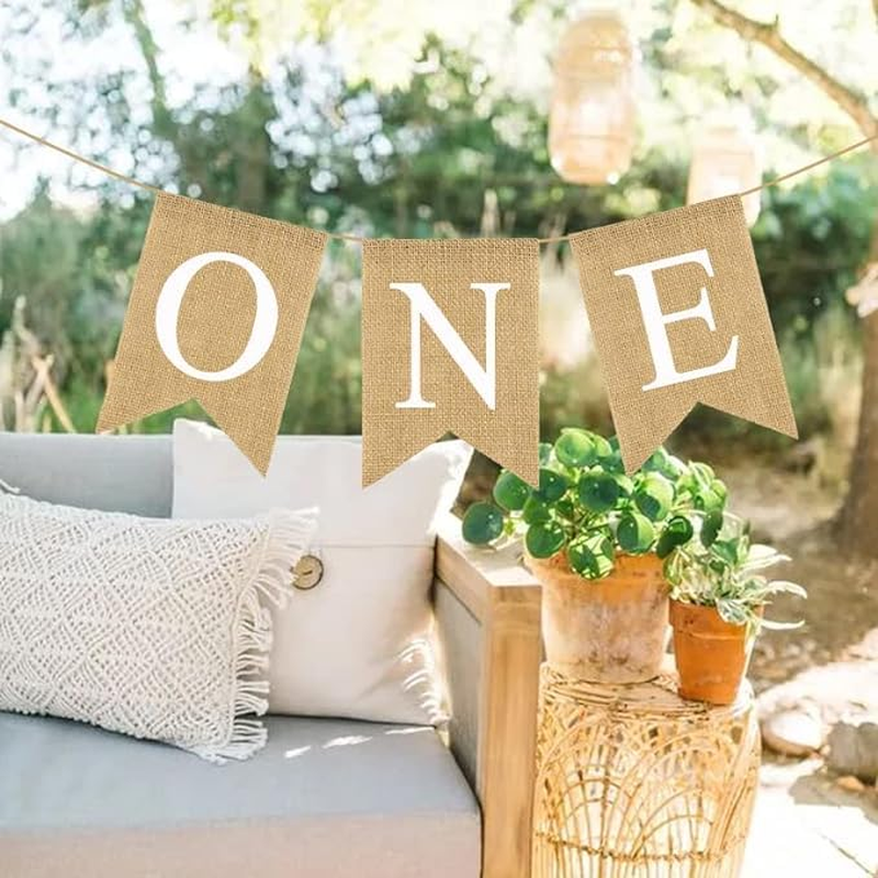1Pcs Burlap Banner for Nursery Decor First Birthday Party Rustic Theme Decoration for Boy or Girl，1St Birthday Party Supplies High Chair Banner Birthday Banner for Boy Girl Party image number 4