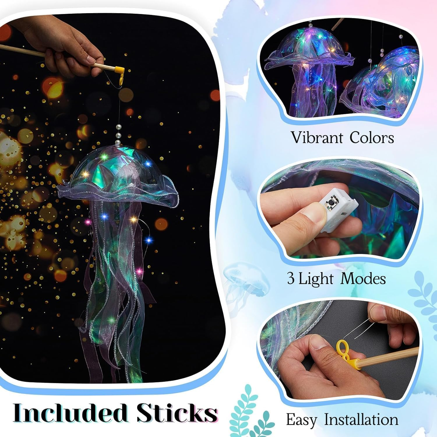 Jellyfish Hanging Decor，Jellyfish Lamp Hanging，Jellyfish Light，Hanging Jellyfish Decorations，Jellyfish Decor， Led Jellyfish Lantern for Ocean Theme Ceiling Bedroom Decor /1802 image number 2