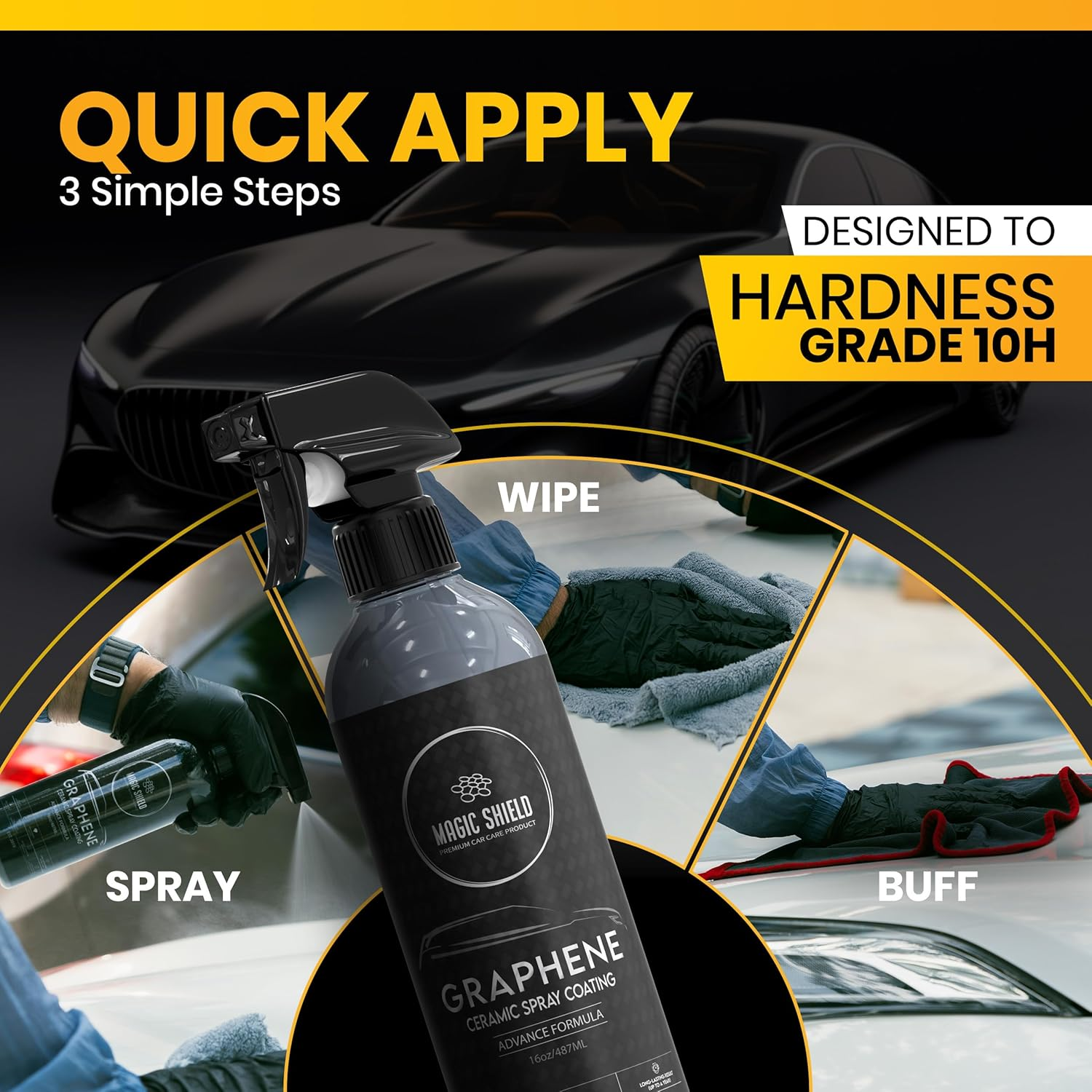 Graphene Ceramic Spray Coating - LAST so LONG! Quick & Easy for Cars, Motorcycles & Boats-Professional Grade Sealant for Maximum Gloss & Shine - Waterless Wash & Wax (487Ml) image number 4