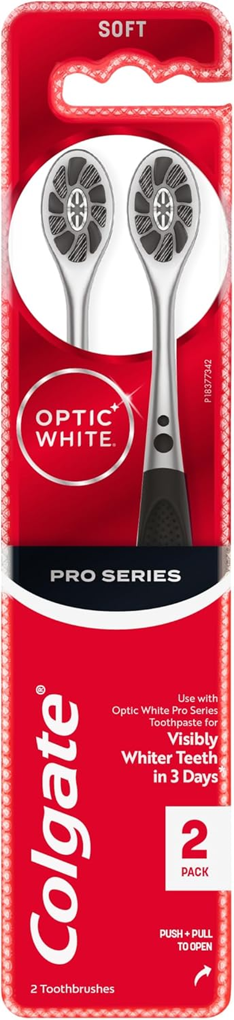 Colgate Optic White Pro Series Manual Toothbrush with Charcoal Spiral Bristles, 2 Pack
