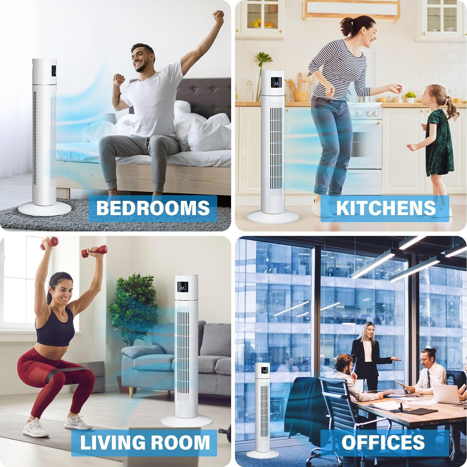 Advwin Electric Tower Fan, Bladeless Standing Fans, Portable Air Circulator with 70&deg; Oscillation for Indoor Home Large Room Bedroom Office Use image number 4