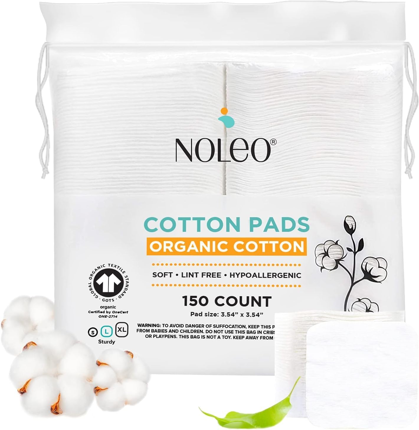 Organic Cotton Rounds Compatible with Makeup Products, Eye Makeup Remover Pads and Baby Wipes, Small, 300 Count - Noleo image number 5