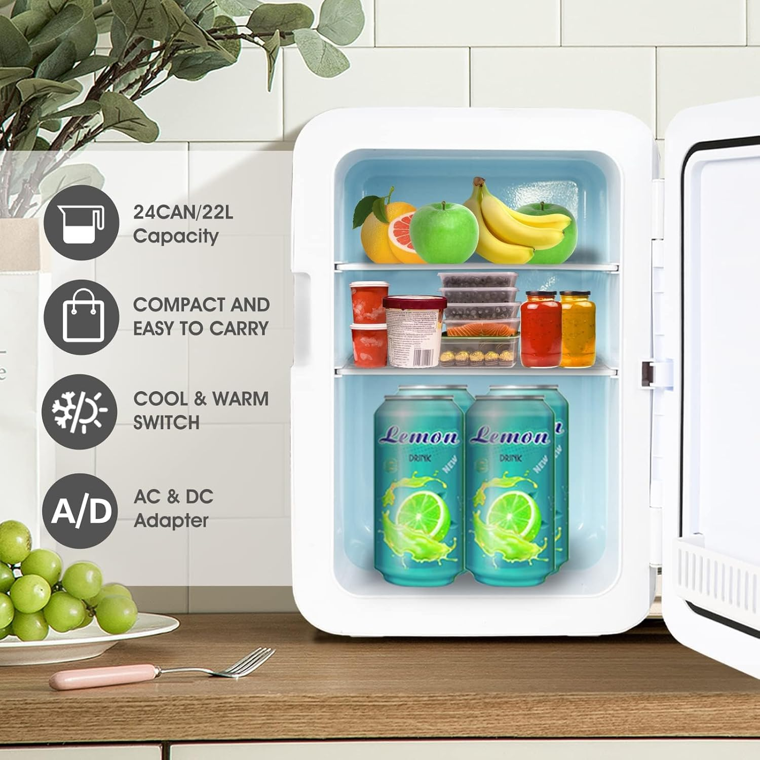 22L Portable Mini Fridge, Compact Car Refrigerator, Skincare Cosmetic Beauty Makeup Personal Fridge, White image number 2