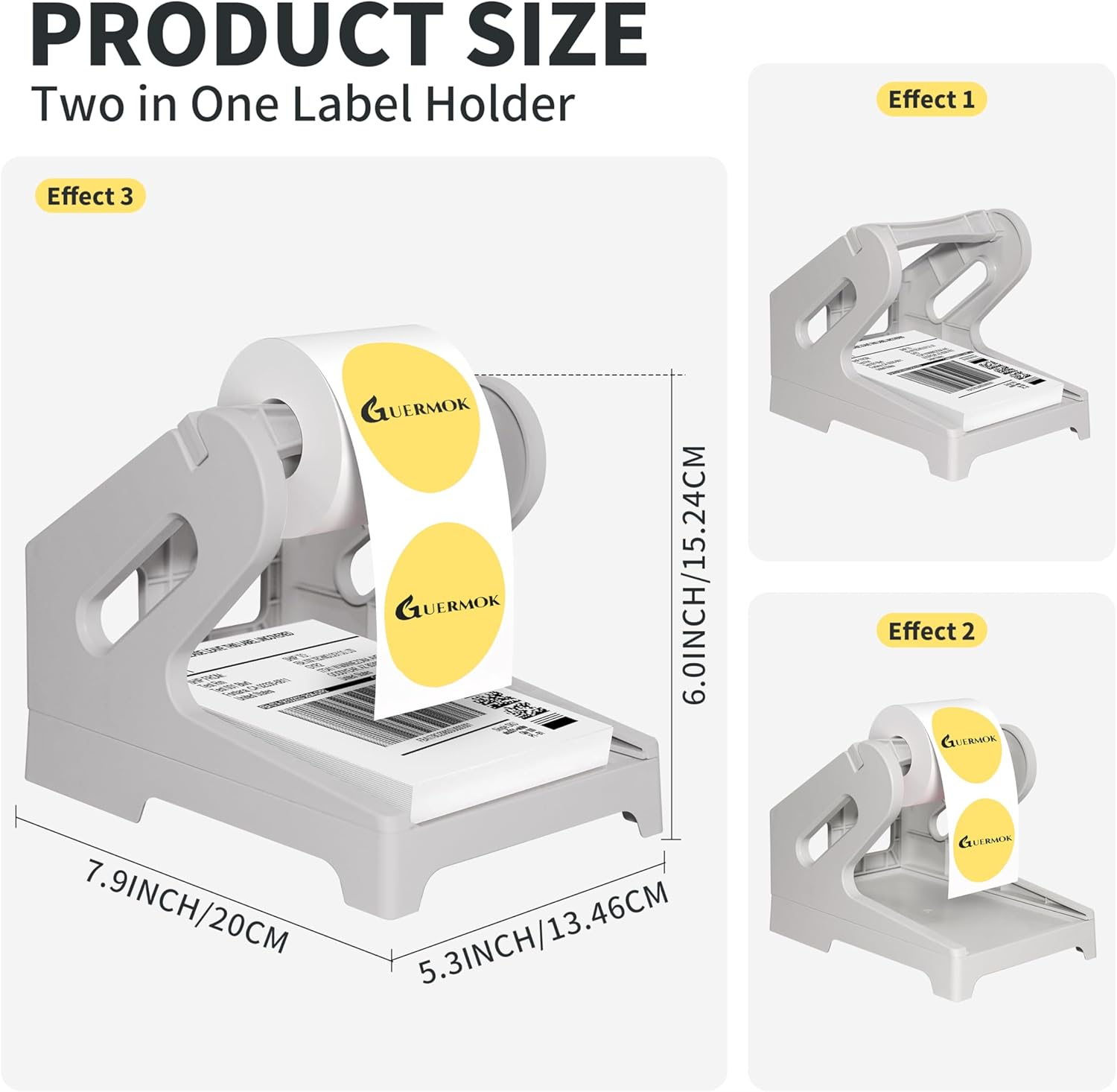 Guermok Thermal Shipping Label Holder for Rolls & Fan-Fold, Fragile Stickers for Shipping, Label Stand Desktop Printer Holder-Home Office Accessory Sticker Dispenser for Holographic (Gray) image number 3