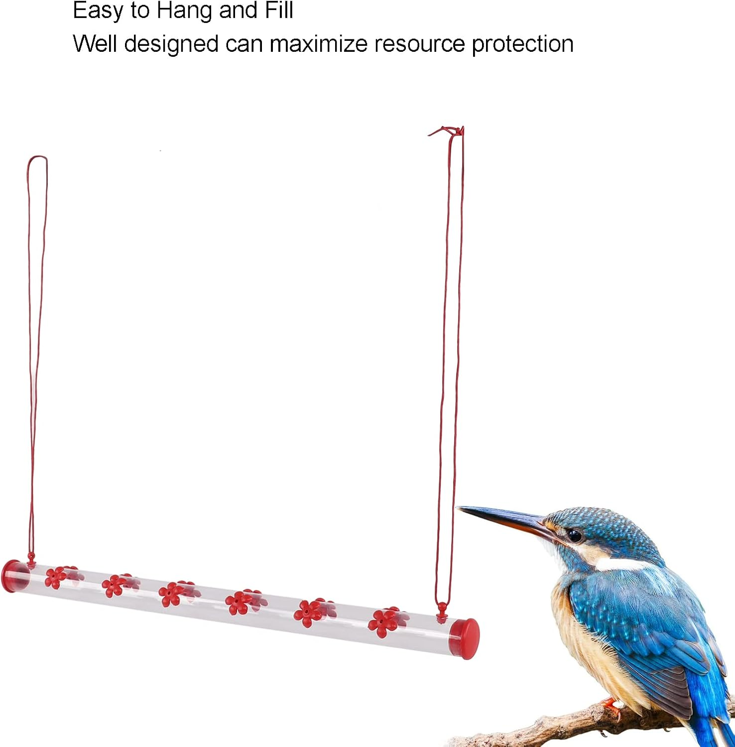 Hanging Long Tube Bird Feeder, Attractive 360 Degree View Unique Design Hummingbird Feeder with Flower, Hummingbird Feeder for Deck Terrace Garden Courtyard (50) image number 4