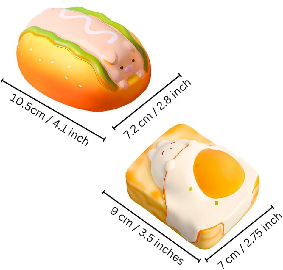 4 Pack Cute Scented Squishy Slow Rebound/Rising Soft Stress-Relief Squeeze Fidget Toy - Bread Sushi Food Design Egg Toast, Sweet Bun, Hot Dog & Shushi. Satisfying Squishy Toys for Boys and Girls. image number 2