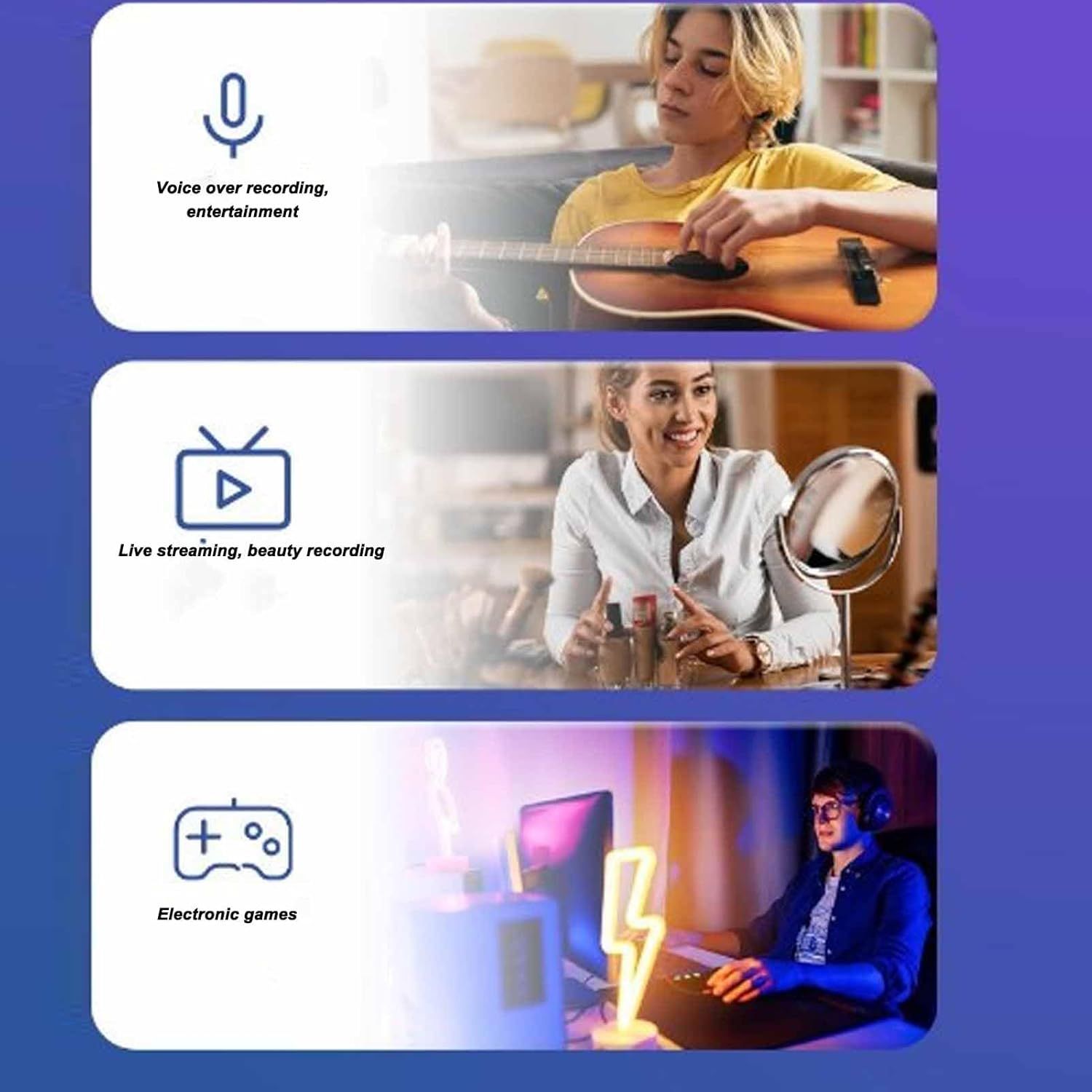 USB Gaming Microphone for PS 4/PS 5/PC, Condenser Microphone with Filter, Dynamic Ambient Lights, Shock Mount, Quick Mute, Volume Gain Control, for Streaming, Podcasting image number 6