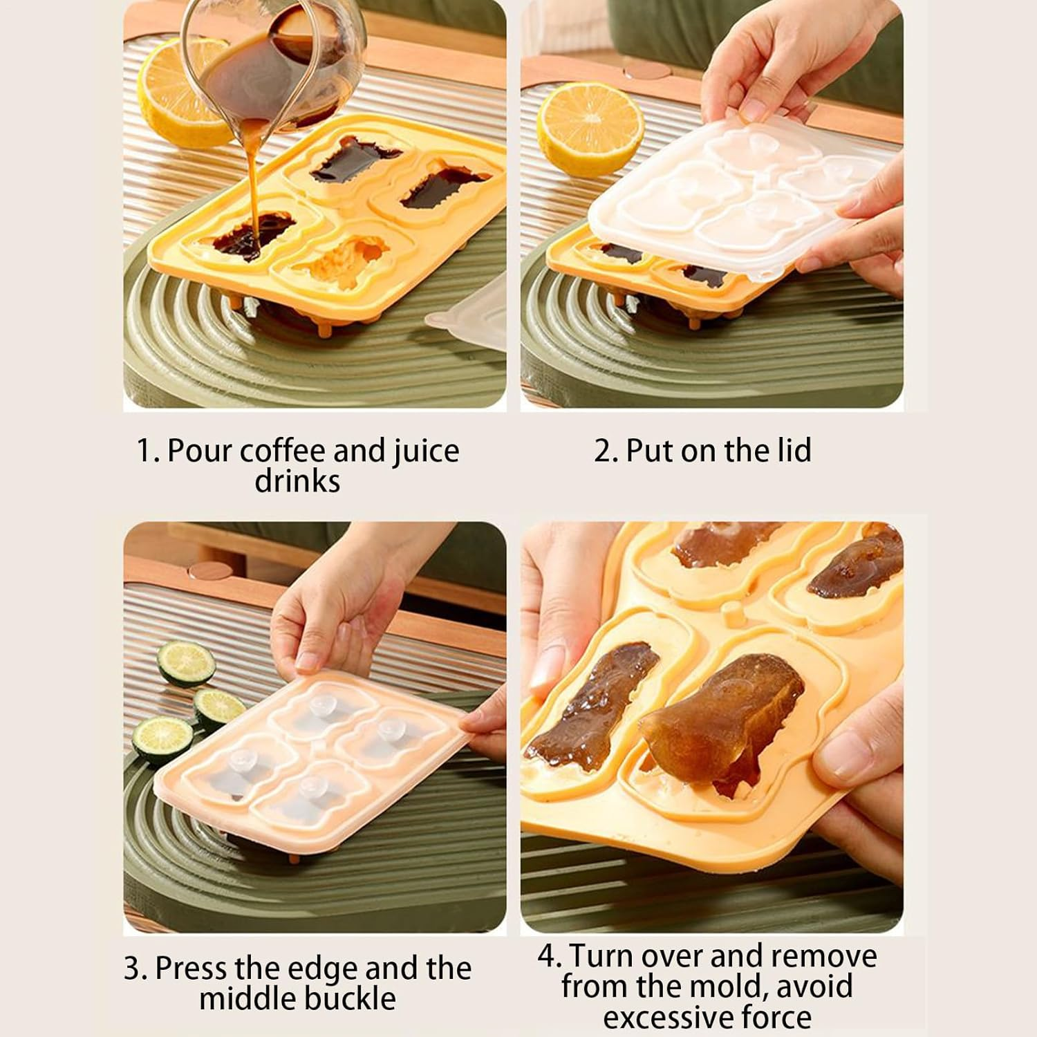 Ice Molds for Cocktails, 3D Lion Ice Molds Silicone, Easy Release 4-Grid Cube Maker Tool, Kitchen Gadgets for Cocktails Drinks Juice Coffee Bourbon image number 5