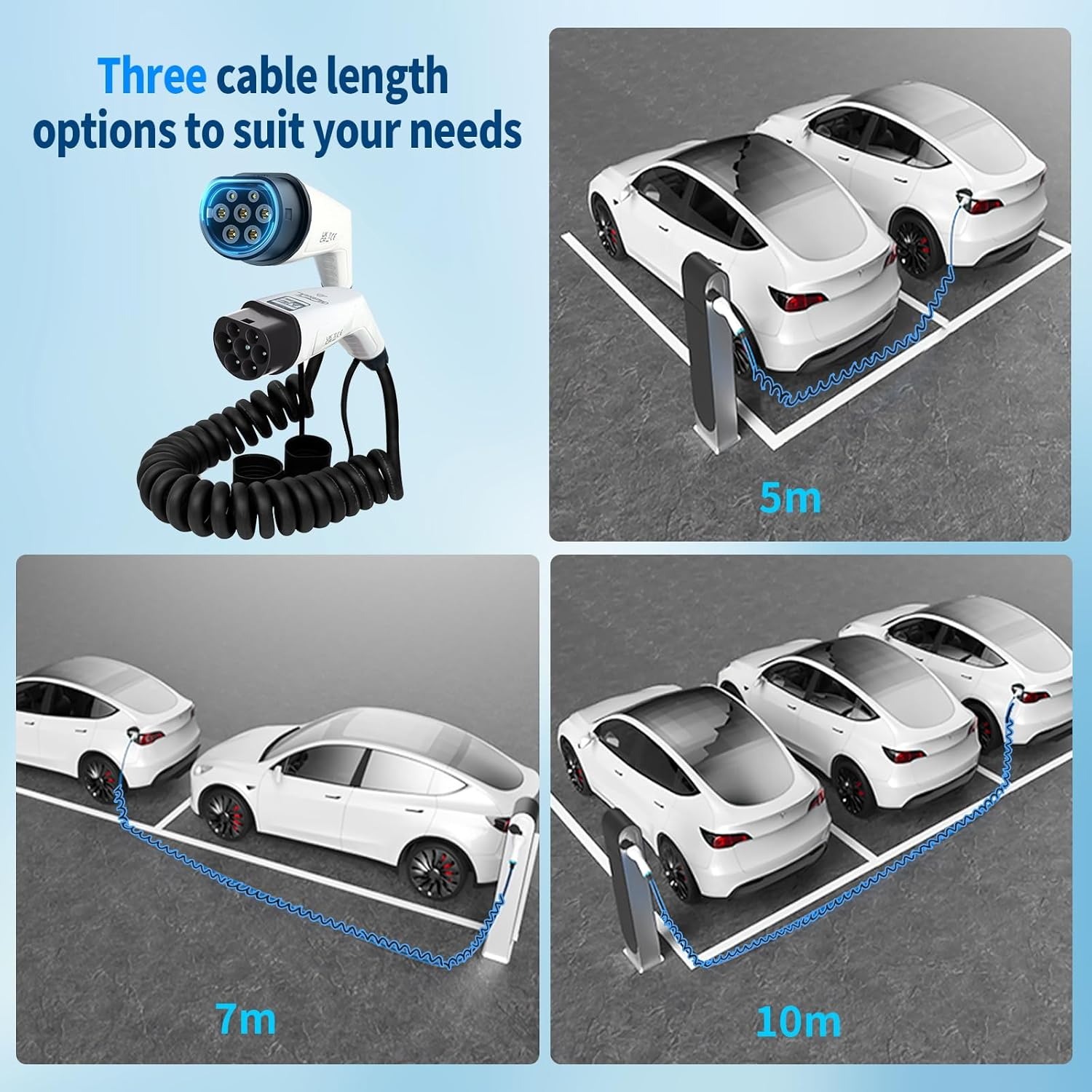 Motivex EV Charger, Type 2 to Type 2 EV Charging Cable, 7M, 32A, 3P, 22KW EV Spring Shrinks Cable White Compatible with Byd/Bmw/Toyota (7M, 32A, 22Kw) image number 3