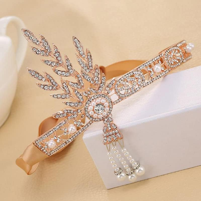 Feather Headband Silver 20S Headpiece Vintage 1920S Headband Flapper Great Gatsby Jewelry Accessories White Feather Headband (Color : Silver Headband, Size : Free Size) - Black-Set image number 3