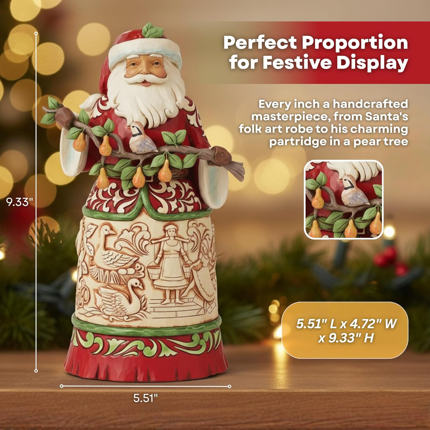 Enesco Jim Shore Heartwood Creek Worldwide Event Twelve Days of Christmas Santa Holding Pear Tree Branch Figurine, 9.33 Inch, Multicolor image number 3