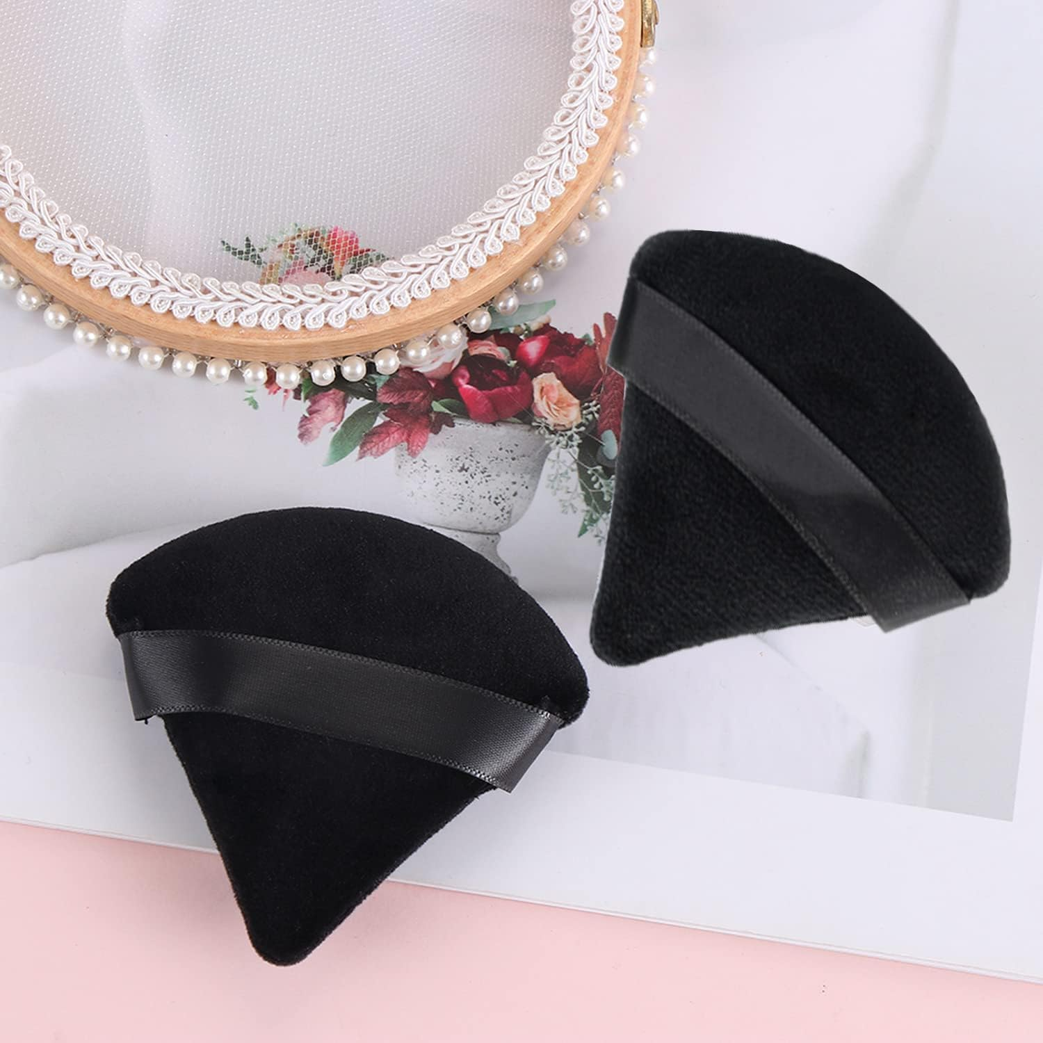 24 Pieces Powder Puff, Triangle Makeup Puff Cotton Powder Face Washable Body Powder Puff for Loose Powder Body Cosmetic Foundation Sponge Makeup Tool (24Black) - 24B image number 4