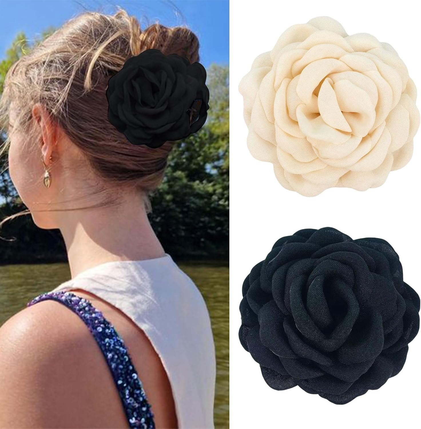 Mezrkuwr Pack of 2 Rose Petal Claw Clips for Women, 2 Pieces, Large Hawaiian Rose Hair Clips, Flower Hair Clip, Floral Hair Clips for Women Girls image number 3