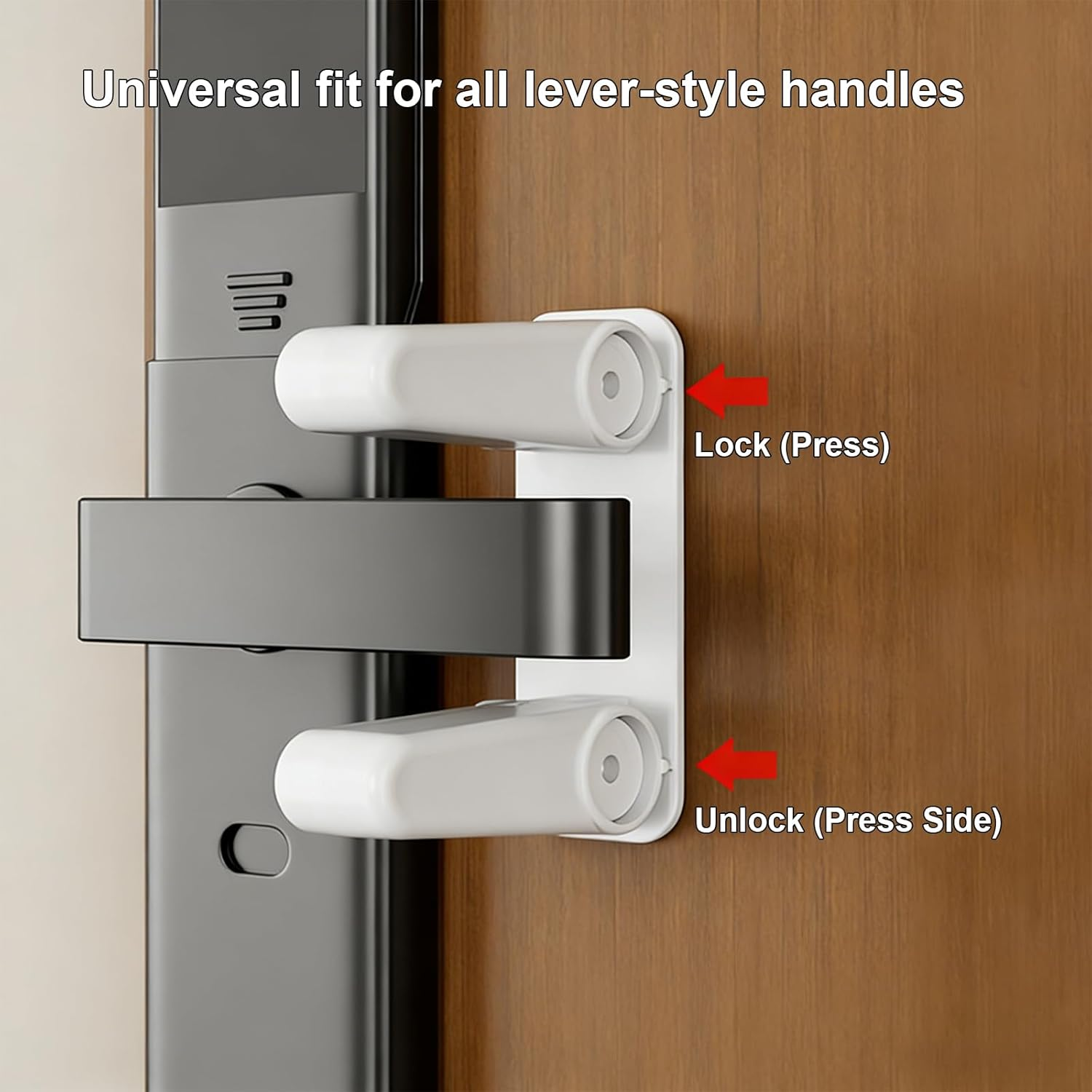 Door Lever Lock 2 Pack, Adhesives Safety Door Locks for Kids, Prevents Toddlers Pets from Opening Doors