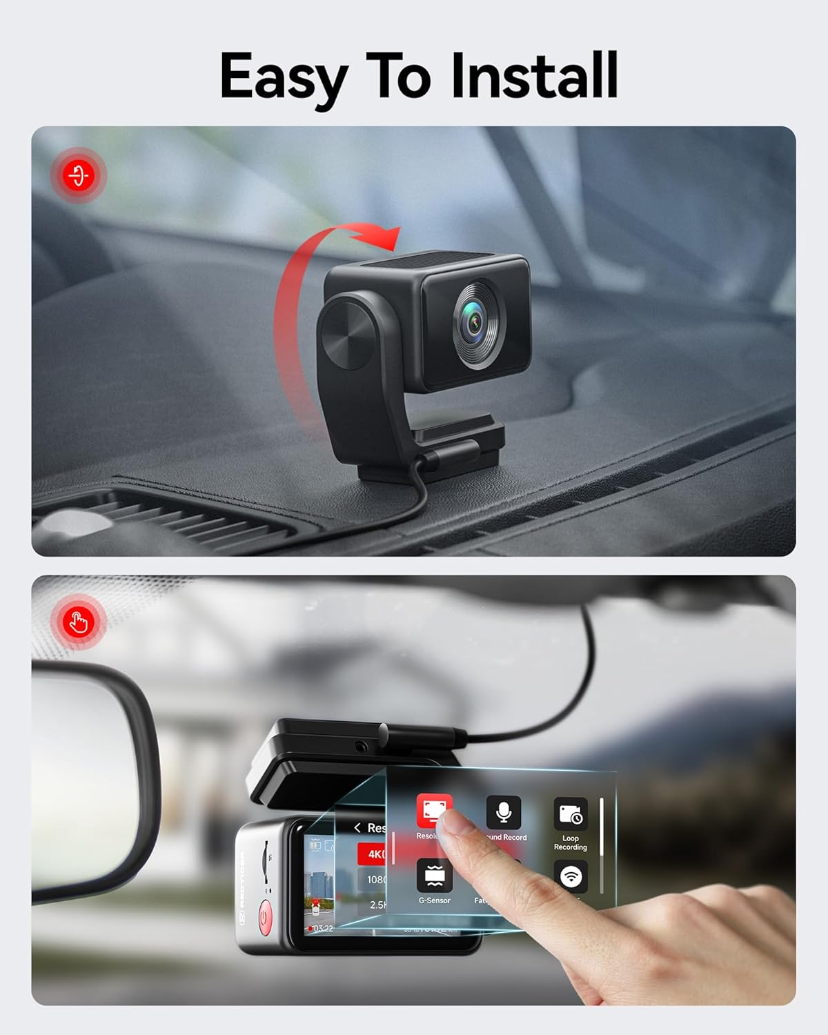 REDTIGER A4 Dash Cam Front and Rear Built-In 5Ghz Wifi, 4K+1080P Dual Dash Camera for Cars with 64GB Card, 2.2" Touch Screen Dashcam, Voice Control, 24H Parking Mode, Night Vision, Support Max 256GB image number 1