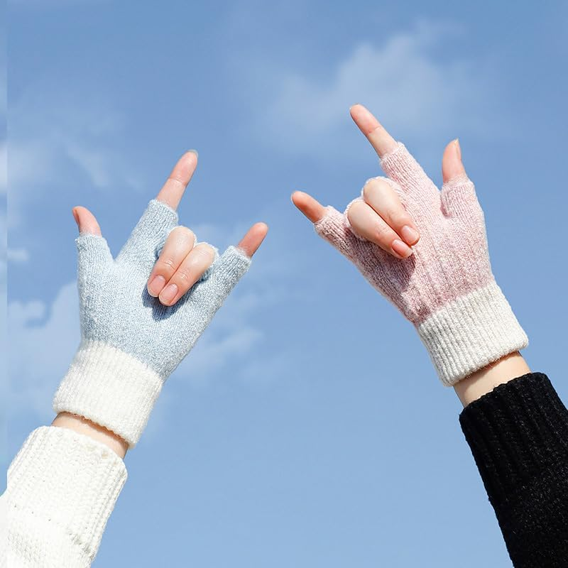 Winter Fingerless Gloves Women Men Warm Knit with Thermal Fleece Lined Ladies Cold Weather Touchscreen image number 5