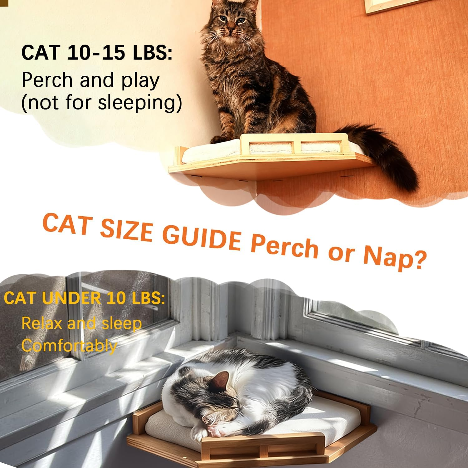 Cat Wall Shelves - Contemporary & Sturdy 3-Tier Wall-Mounted Cat Furniture with Cozy Perch - Space-Saving Birch Floating Shelves for Pets up to 15Lbs - Premium Natural Wood Design image number 6