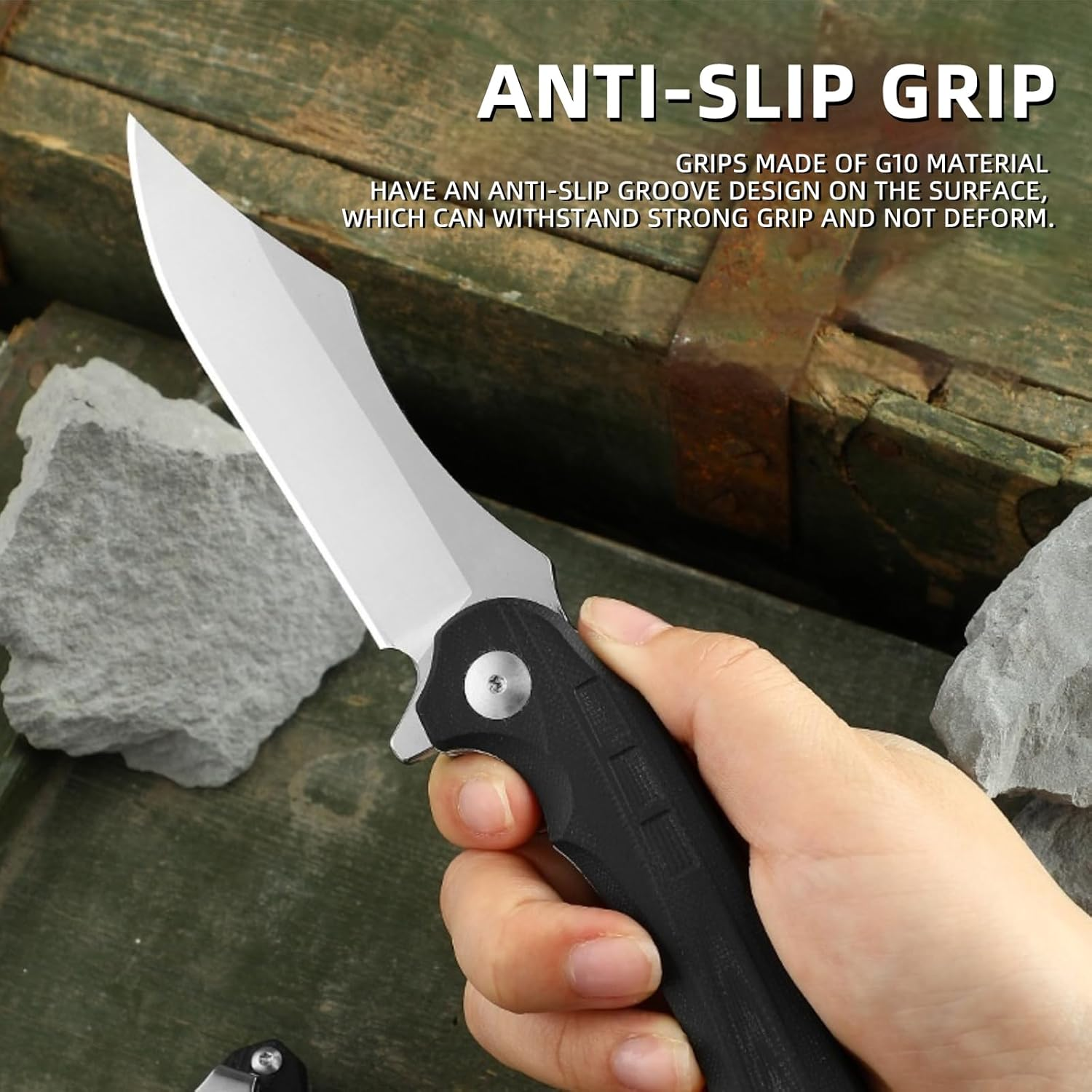 Knife Master 8.7 Inch Folding Knife, D2 Steel for Camping, Outdoors, Bushcraft and Survival, G10 Handle image number 3