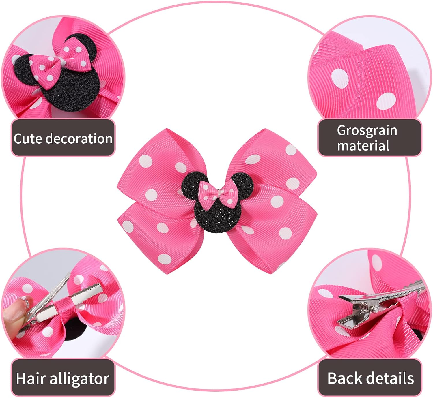 Baby Hair Accessory Set: 6 Piece Mouse Ear Bows and Clips for Girls, Women - Birthday, Party, or Everyday Wear - Pack-3 image number 4