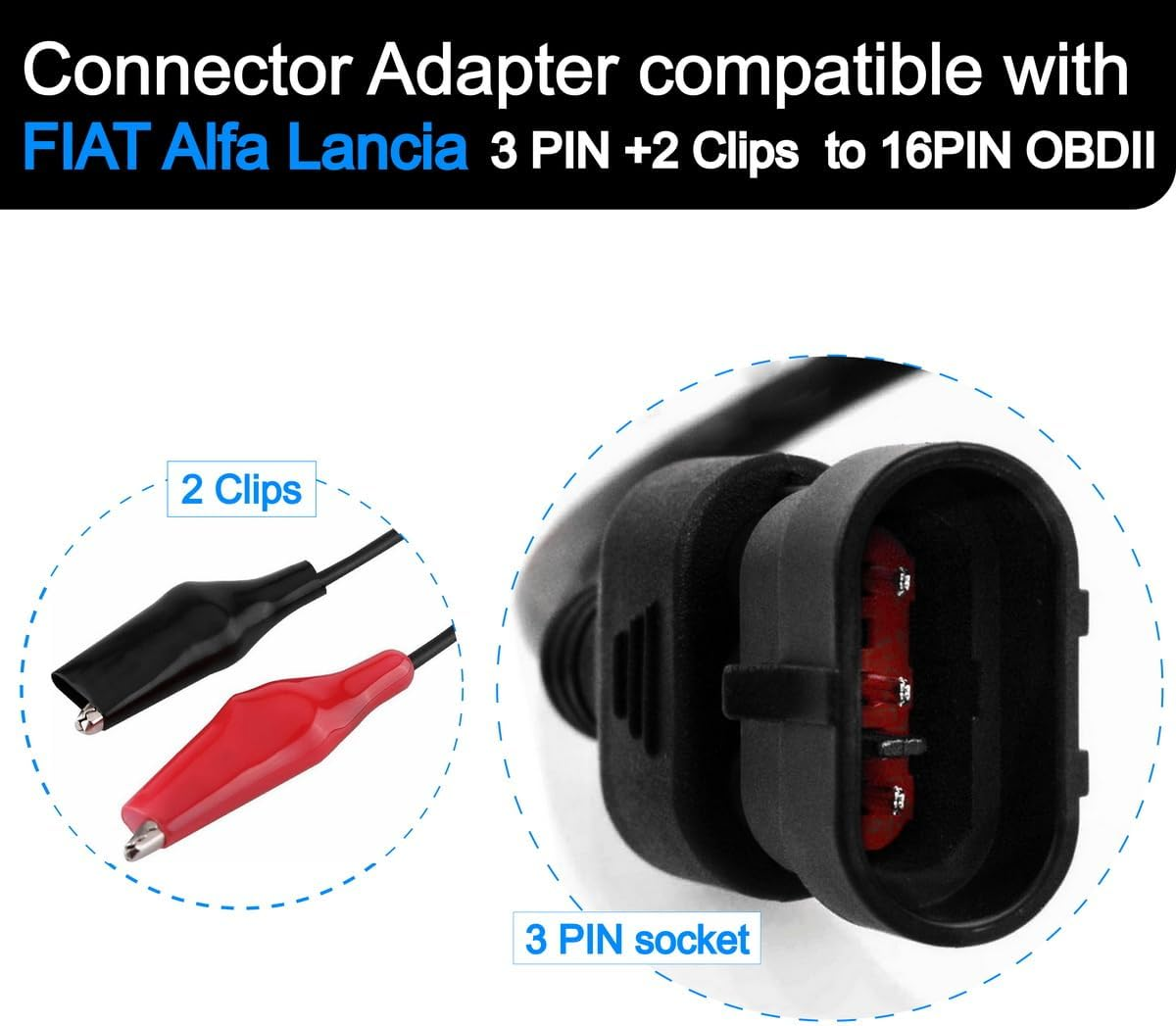 OBD OBD2 16 Pin Connector Diagnostic Adapter for Fiat 3 Pin image number 5