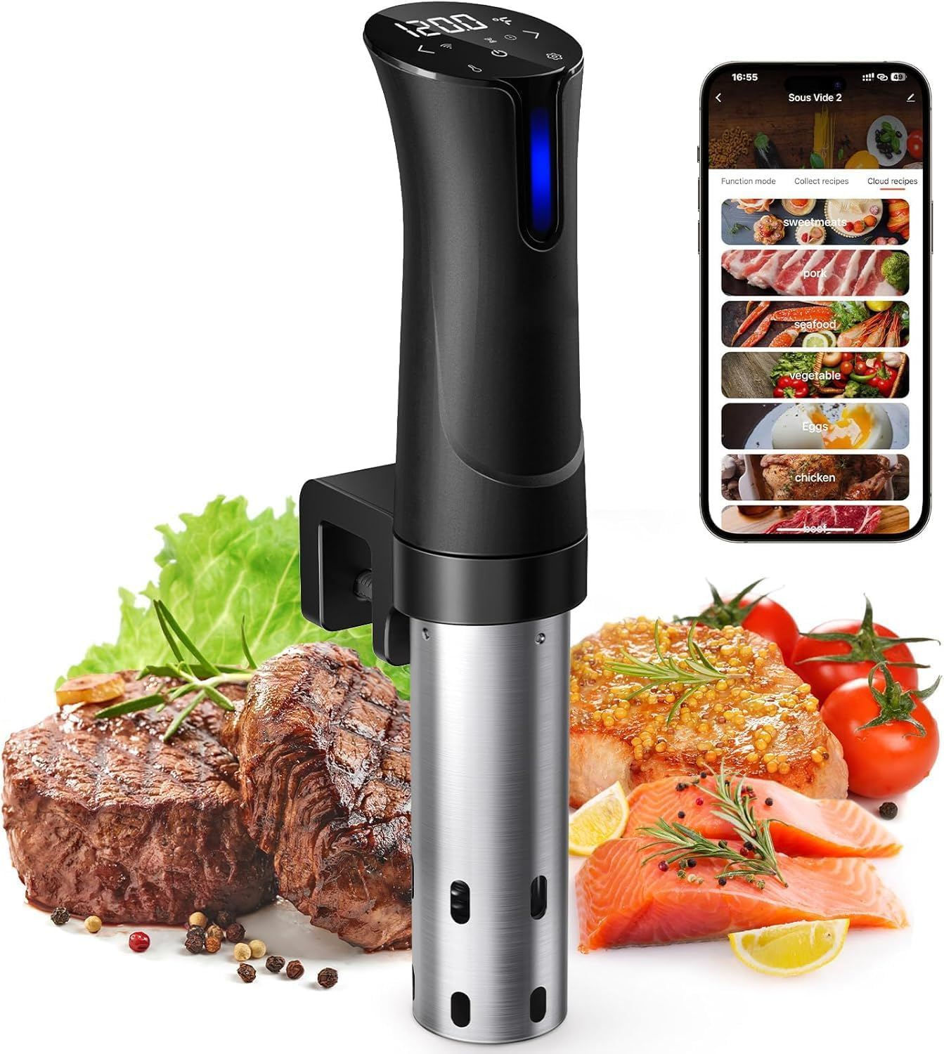 Sous Vide Machine, Wifi APP Included, 1100W Sous Vide Cooker with Accurate Temperature & Timer, Ultra Quiet Stainless Precision Immersion Circulator Device, Kitchen Gadgets with Recipes image number 4
