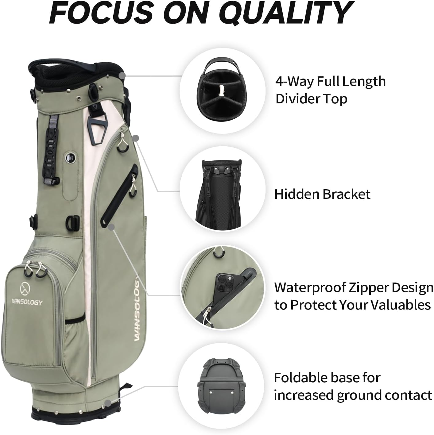 T WINSOLOGY Golf Bag for Men Travel Club Stand Ball Cart Support Pole Vessel Pouch Camo Stand Gifts Airlines for Women,Womens Double Shoulder Straps Lightweight Golf Bag Organizer Storage. - Sage Grey/Cream image number 6