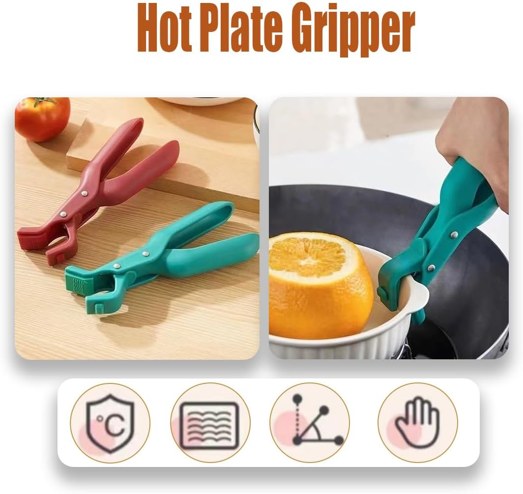 Multi Angle Hot Plate Gripper, Hot Plate Gripper Tongs, Multi-Purpose Hot anti Scald Bowl Holder Clip for Kitchen, Secure Grip & Non Slip for Dishes, Plates (2, Green&Red) - 2, Green image number 4