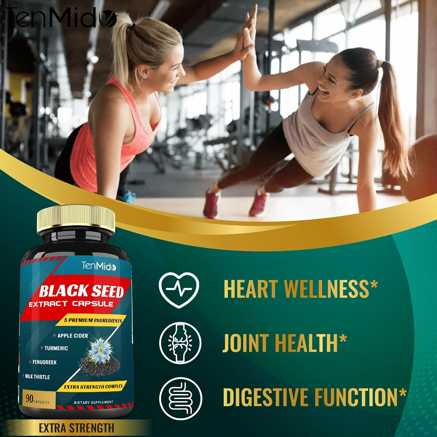 Black Seed Extract Capsules & Apple Cider, Turmeric, Fenugreek, Milk Thistle | Rich in Nutrients, Omega | Supports Immune, Digestive Health | Nigella Sativa Supplement, 90Caps image number 2