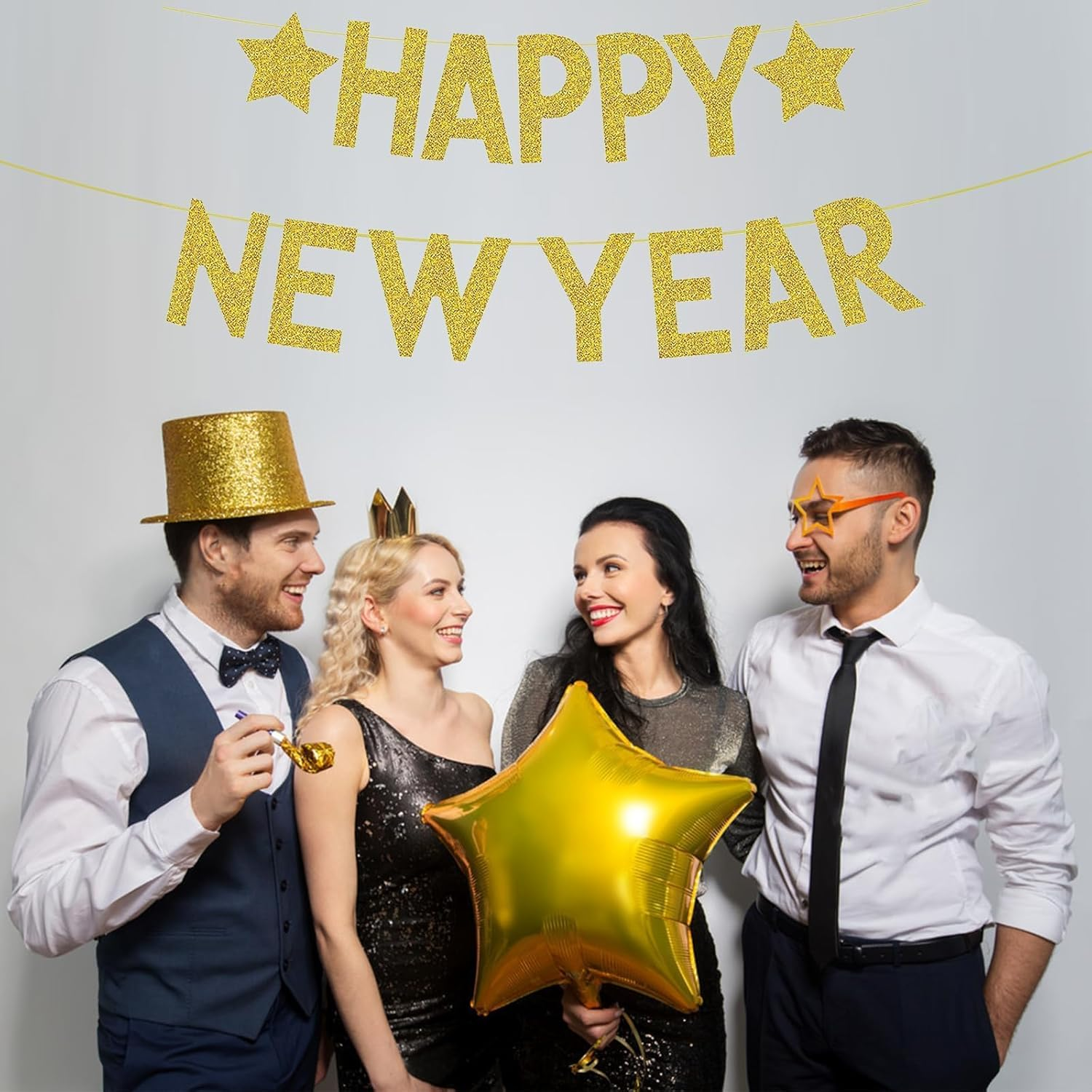 New Years Eve Decorations 2025 Bunting Banner, Glitter Gold Happy New Year Banner Hanging Decorations for New Years Eve Party Home Bar Outdoor Decorations image number 3