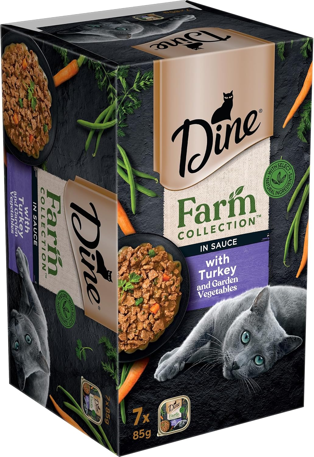Dine Farm Collection Wet Cat Food Turkey & Garden Vegetables in Sauce 85G Tray, 42 Pack image number 3