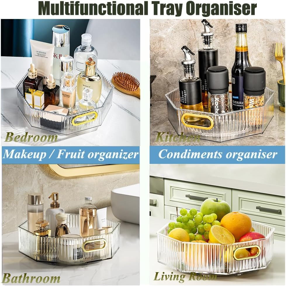 FOREVERIE Lazy Susan Turntable Organiser, 360 Degree Rotating Makeup Organisers, 11" Revolving Spice Rack Organizer for Kitchen, Clear Fruit Bowl Basket Tray for Household, White Clear image number 6