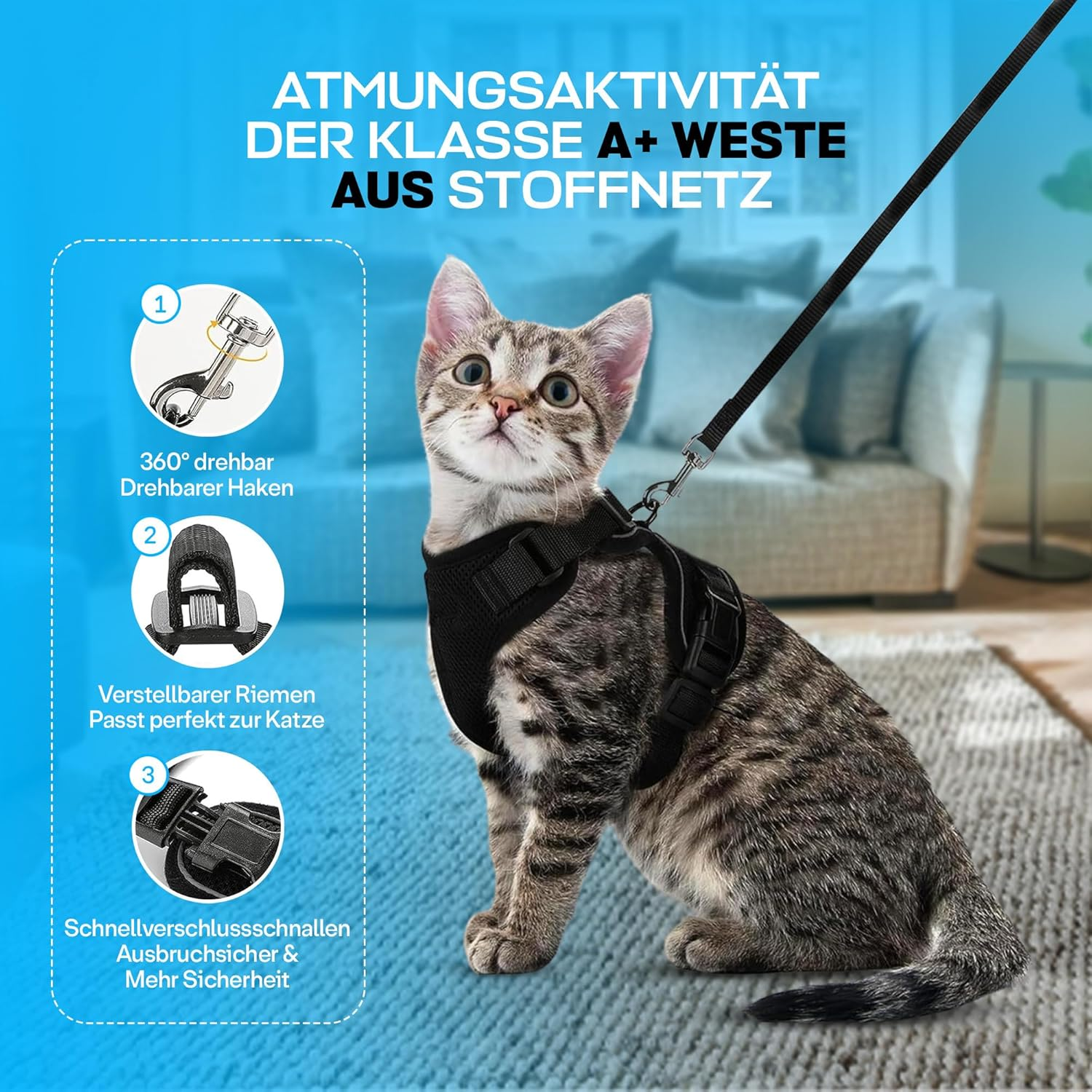 Cat Harness with Lead, Black Soft Harness for Cats, Chest Harness, Cat Harness, Cat Harness image number 5