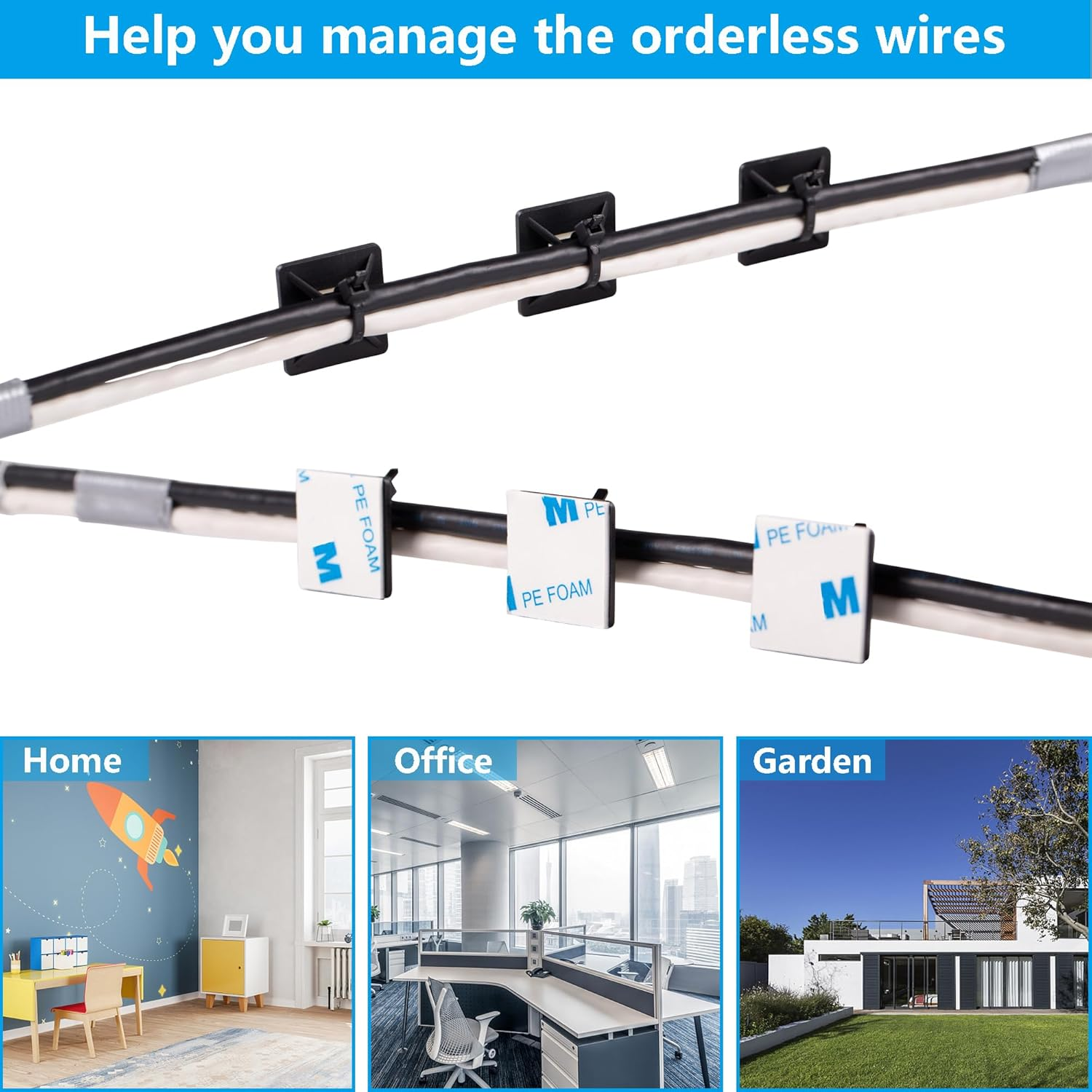 Cable Tie Mounts, Adhesive-Backed, 1 Inch, for Cable Management, Cable Tie Anchors, 100 Pack, Black - Black image number 6