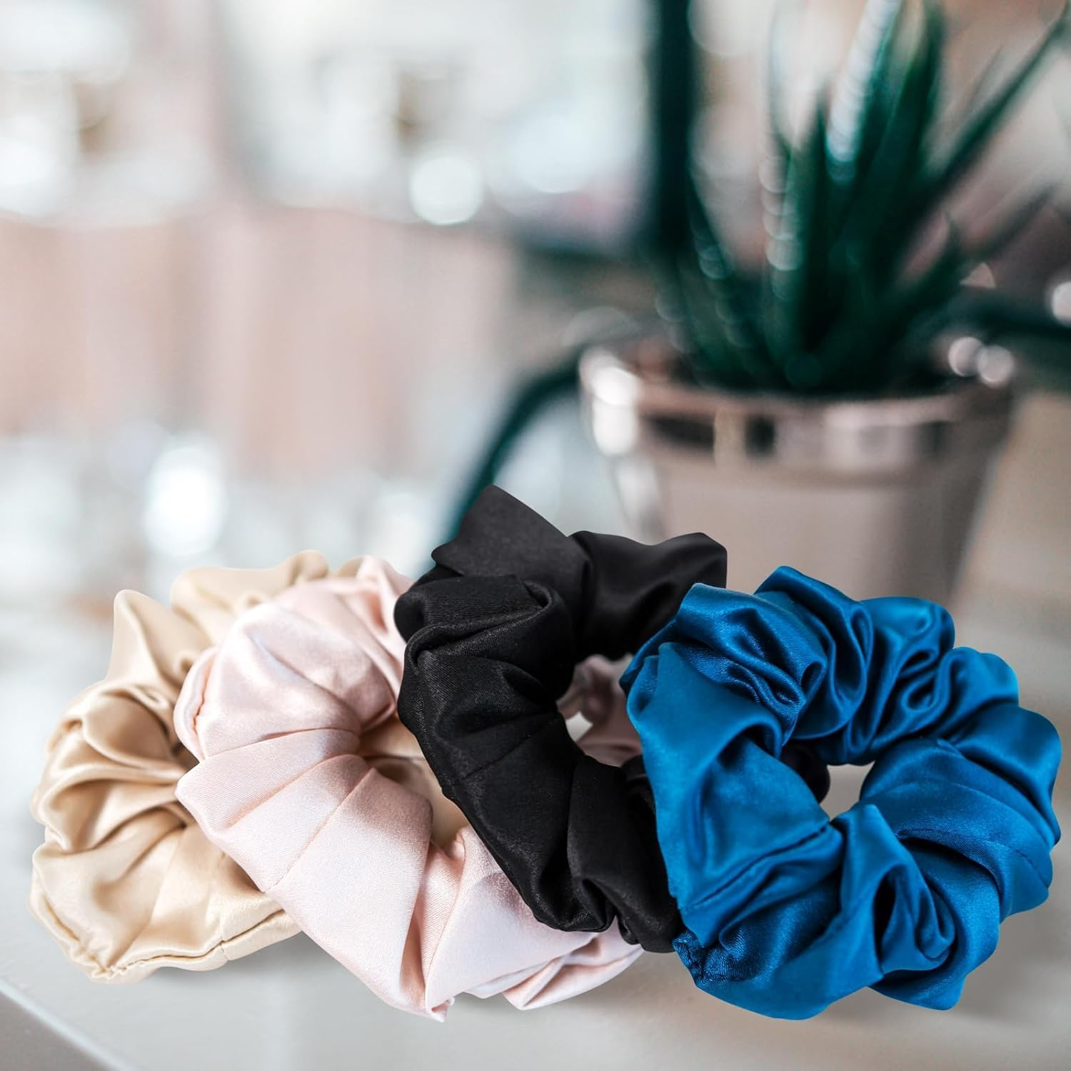 100% Mulberry Silk Scrunchies Hair Tie - No Damage, Prevents Frizz, 1 Pack (Pink) image number 3