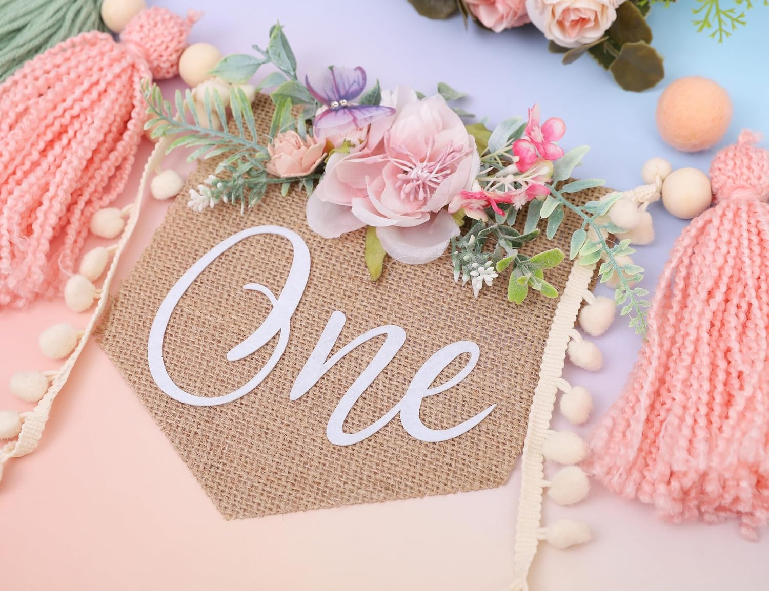 Wildflower 1St Birthday High Chair Banner - Bohemian Birthday Party Decoration, Flower Theme Party Tassel, Flower High Chair Wreath, Daisy Cake Crush Background image number 3