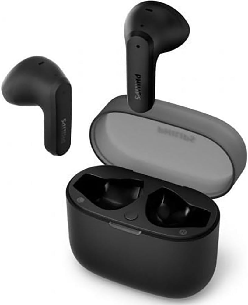 Philips TAT2139BK Wireless Bluetooth Earbuds - Small Earbuds, Great Value, Natural Sound with Dynamic Bass, Clear Calls and Pocket Size Charging Case - Black image number 2