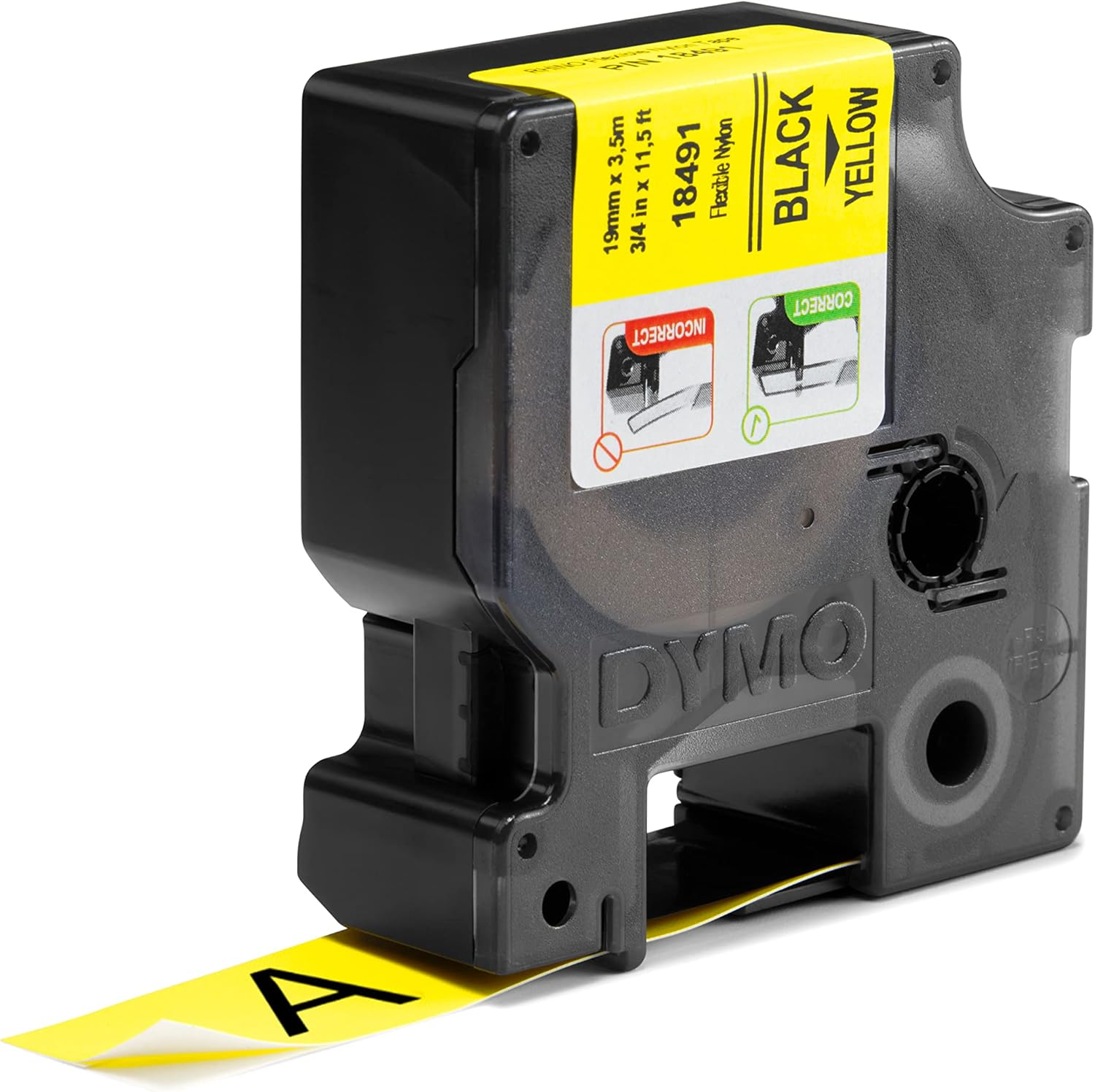 DYMO Rhino Industrial Nylon Labels, 19 Mm X 3.5 M, Black Print on Yellow, Self-Adhesive, 18491 image number 2