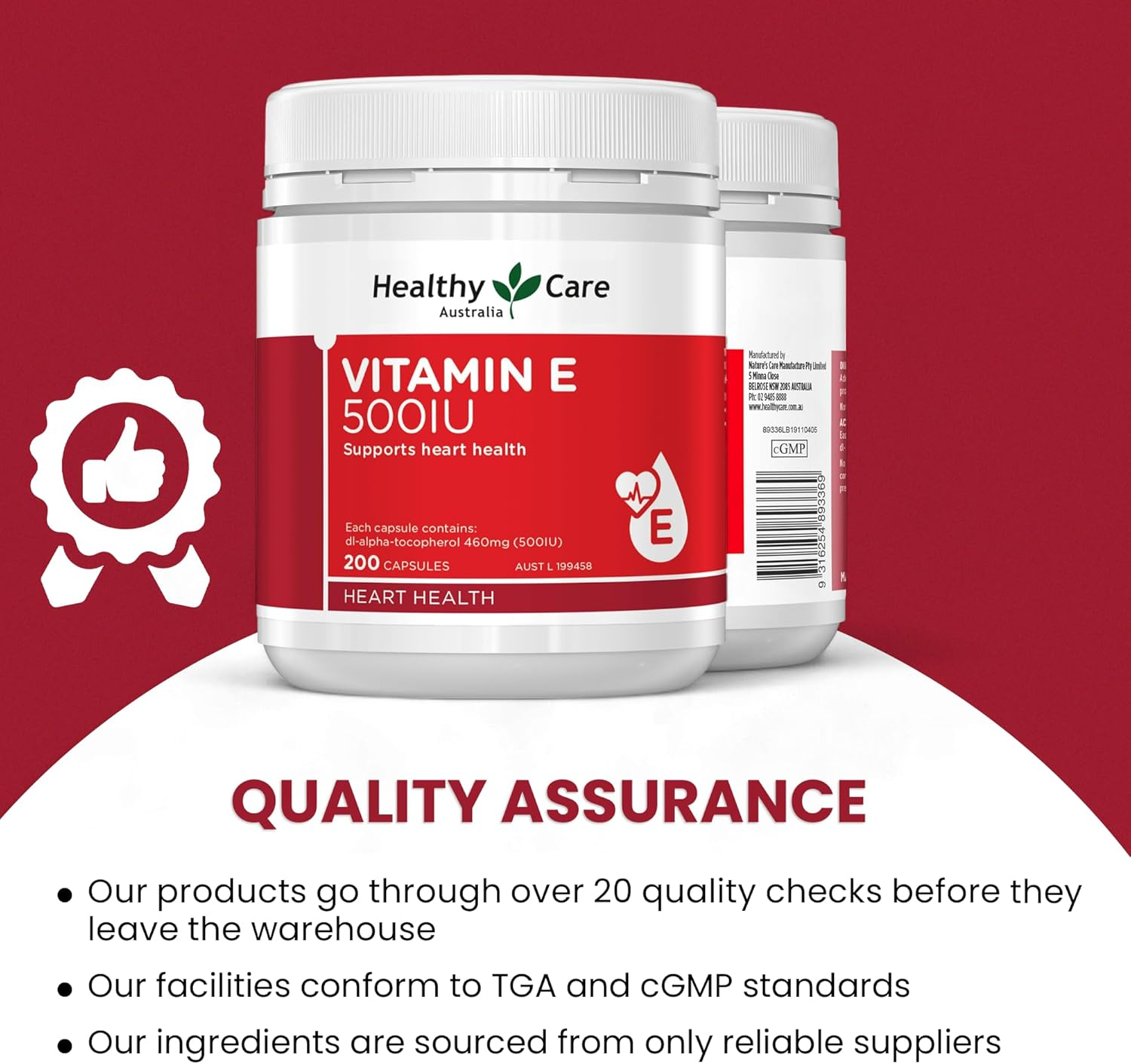 Healthy Care Vitamin E Capsule 500IU - Supports Heart Health and Provides Antioxidant Protection - Premium Quality Dietary Supplement - 200 Capsules image number 5