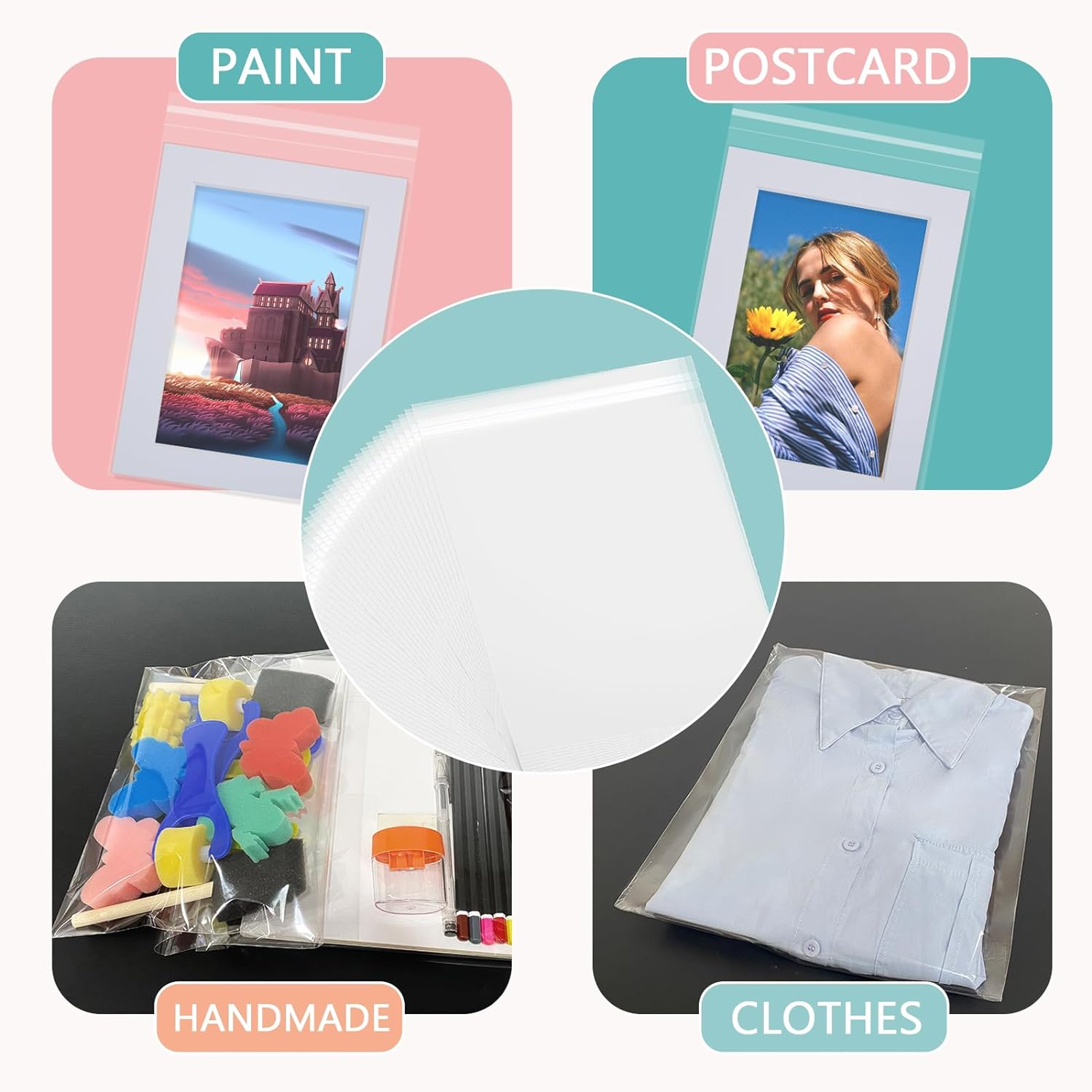 Acid-Free Picture Sleeves, 100Pack Crystal Clear Storage Bags for 12X12 Art Prints, Pictures, Photos, Frame Mats (Bag Size: 12 3/8" X 12 3/8")